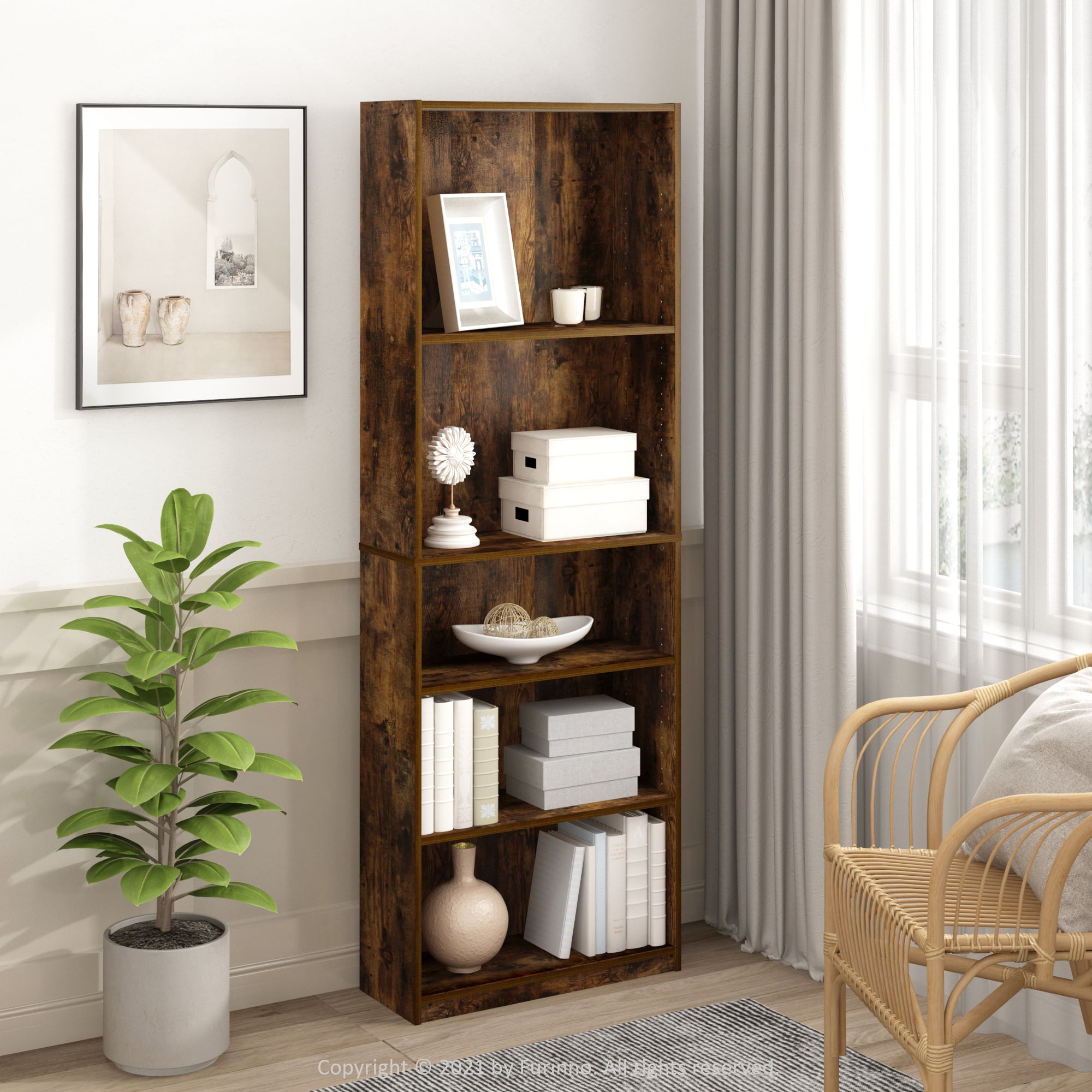 Furinno JAYA Simply Home 5-Shelf Bookcase, Amber Pine