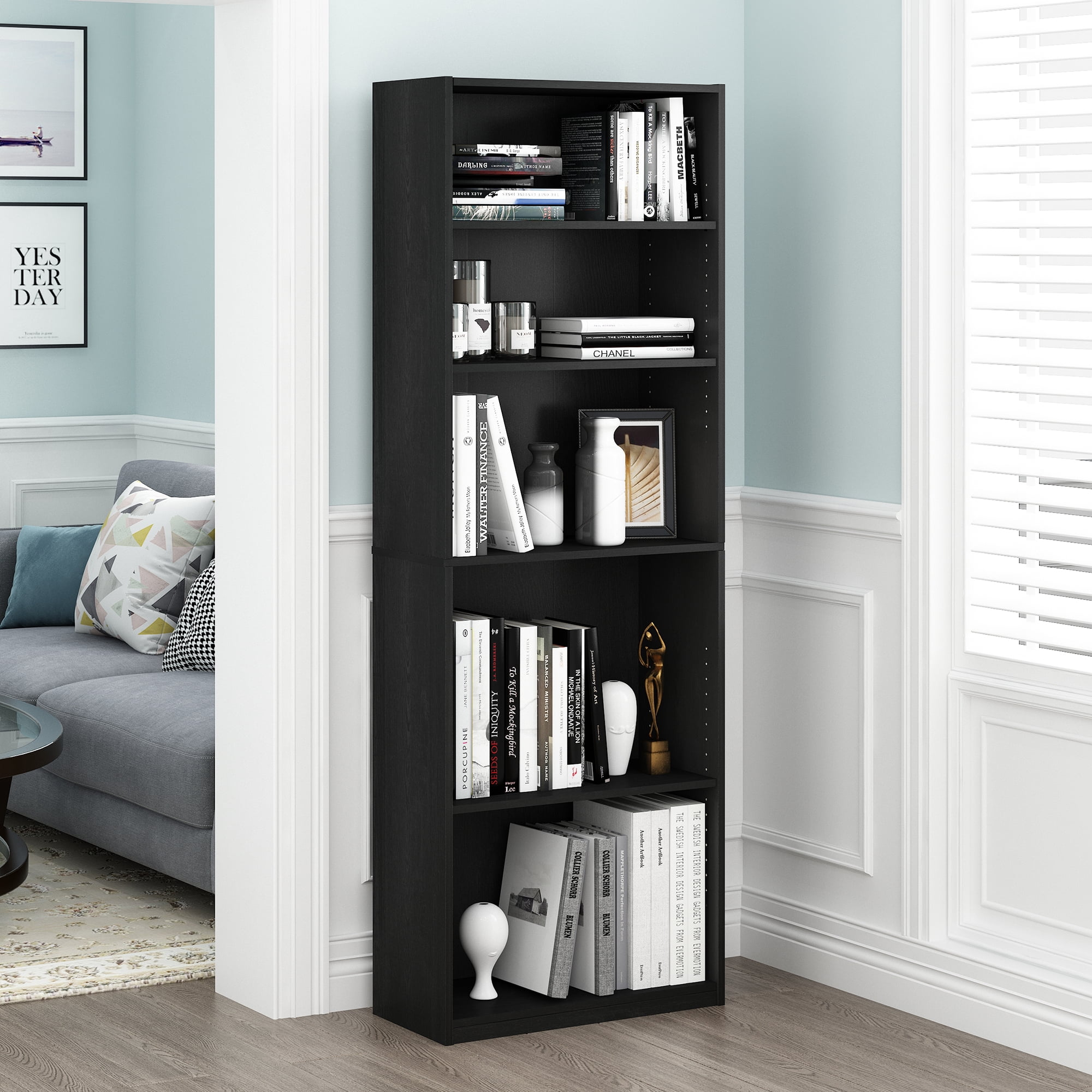 Furinno JAYA Simply Home 5-Shelf Bookcase, Black