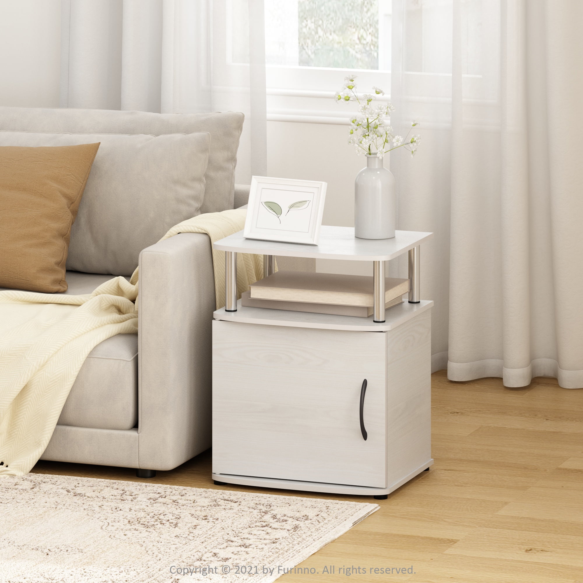 Furinno JAYA Utility Design End Table, White Oak, Stainless Steel Tubes