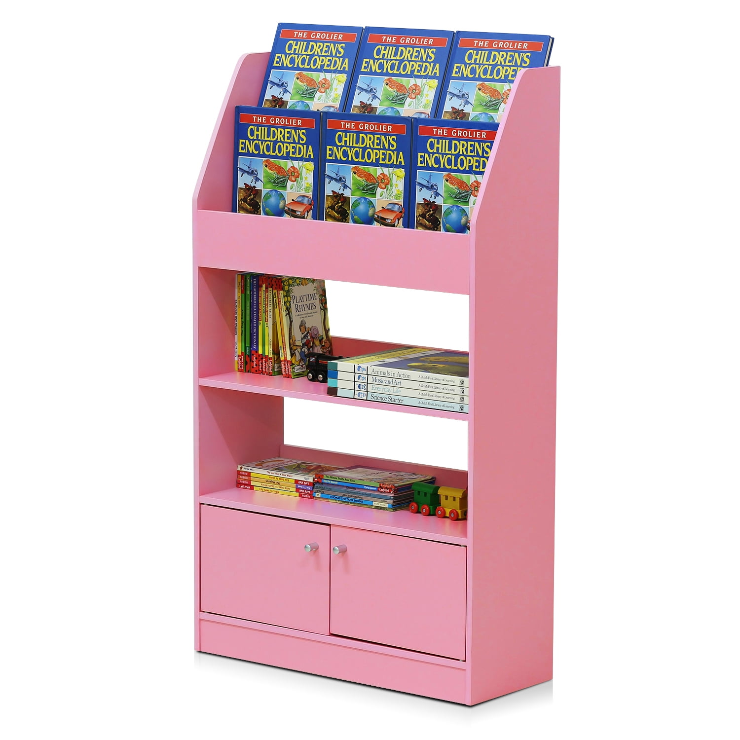 Furinno KidKanac Kids Bookshelf, 4 Tier with Cabinet, Pink