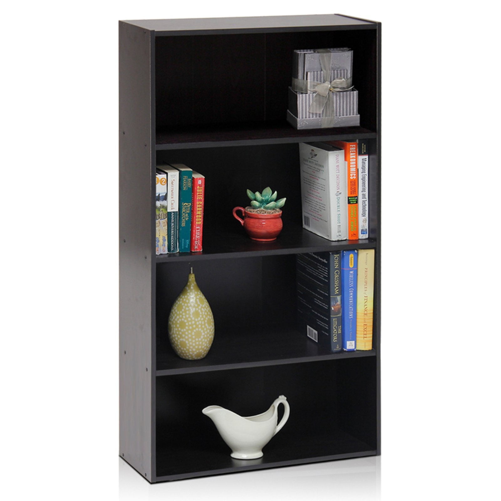 Furinno Pasir Contemporary Engineered Wood 4-Tier Open Shelf, Espresso