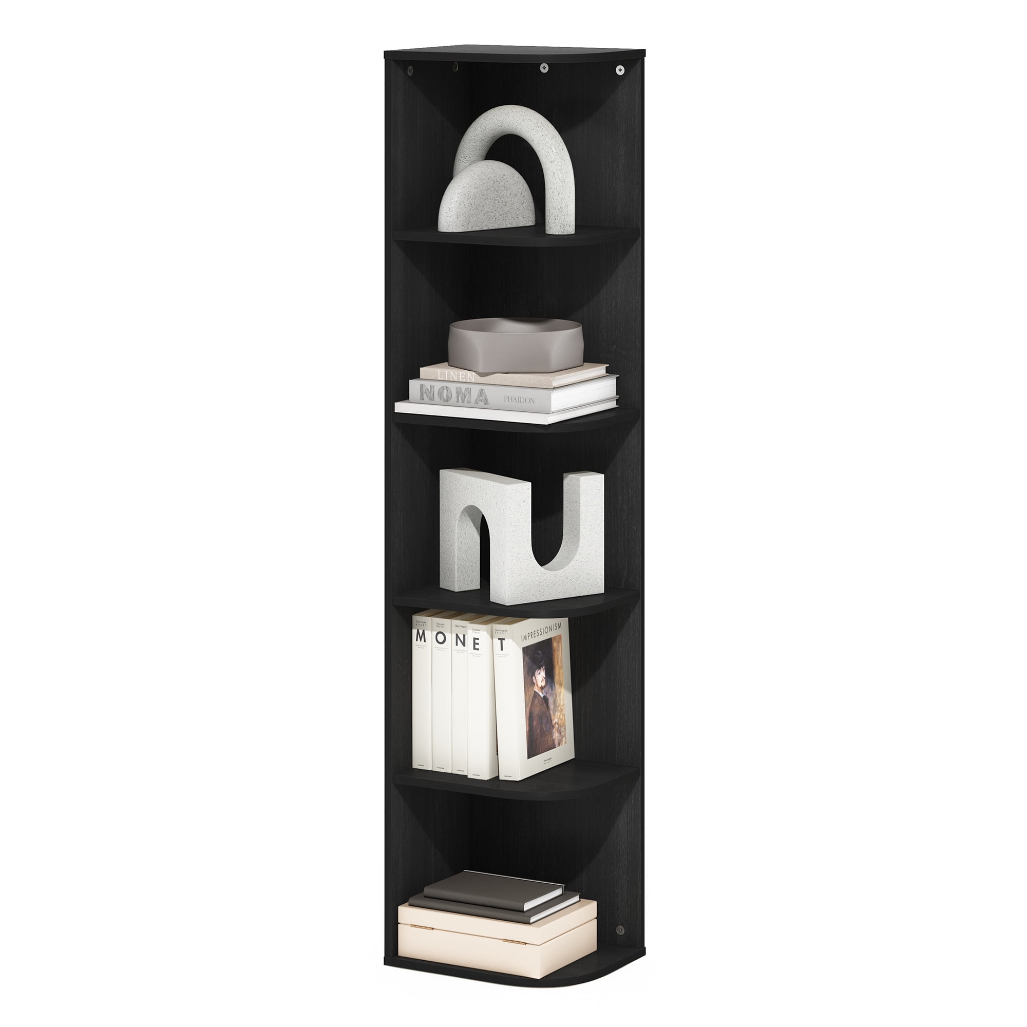 Furinno Pasir 5-Tier Corner Open Shelf Bookcase, Blackwood
