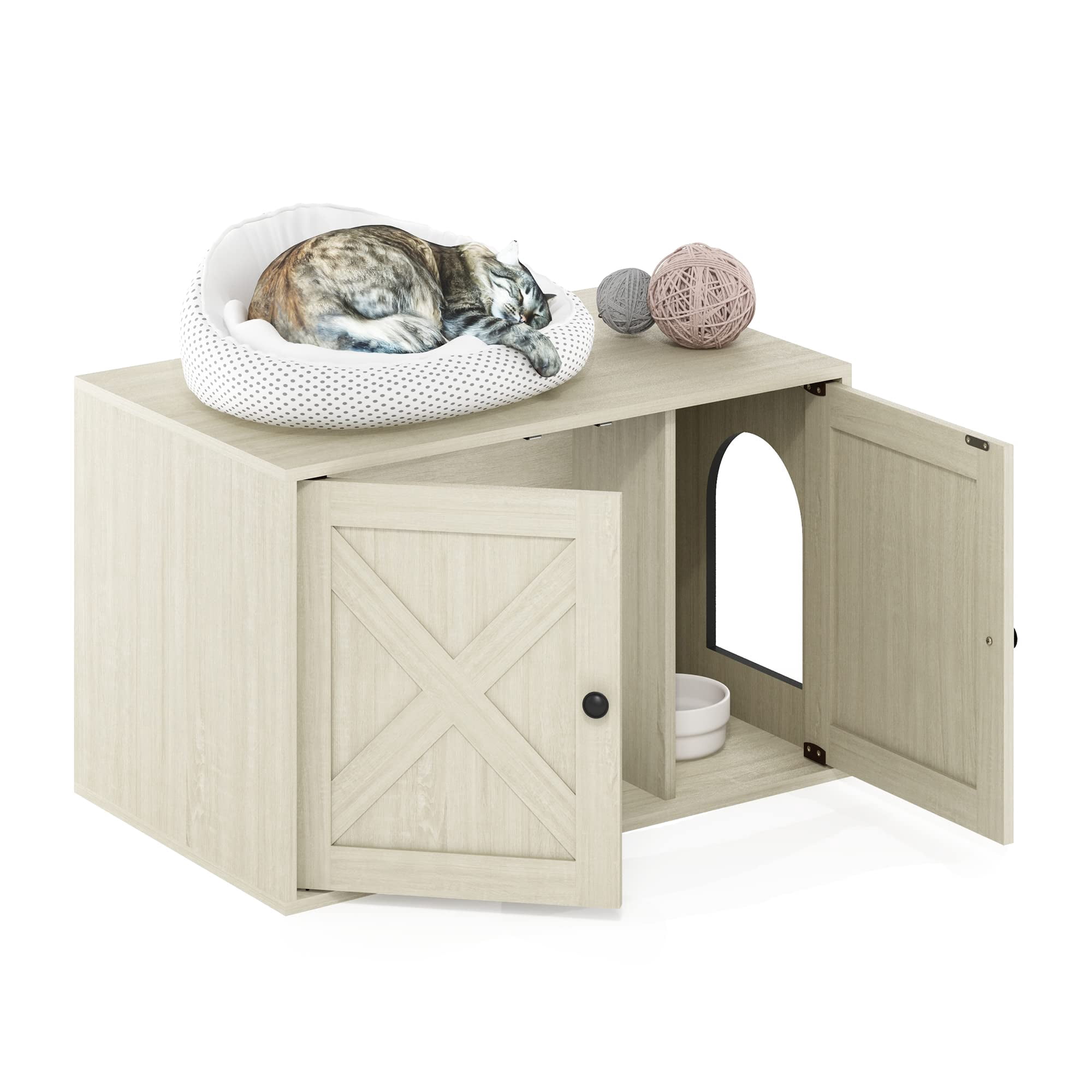 Furinno FH22302WW Peli Farmhouse Cat Litter Box Enclosure, White Wash