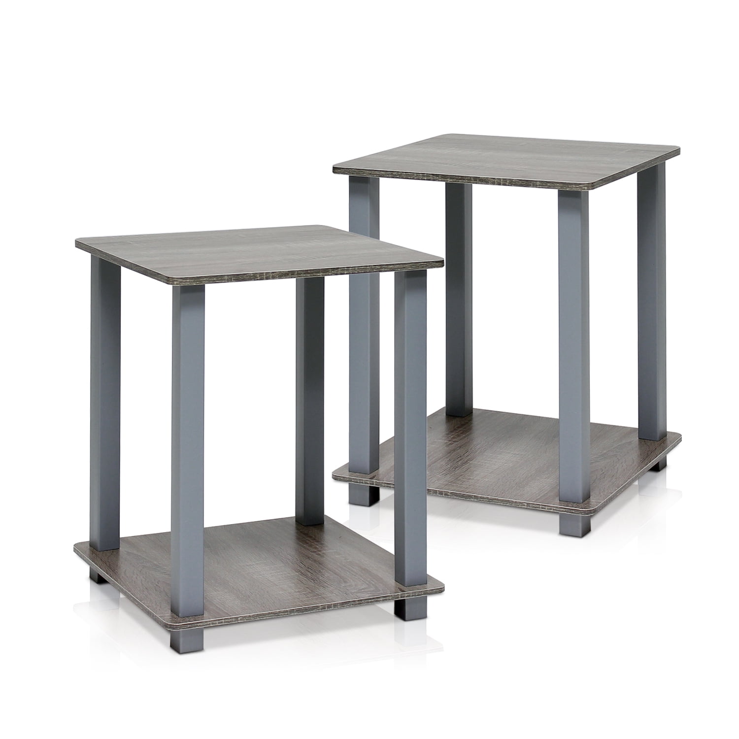 Furinno Simplistic End Table, Set of Two, French Oak/Grey