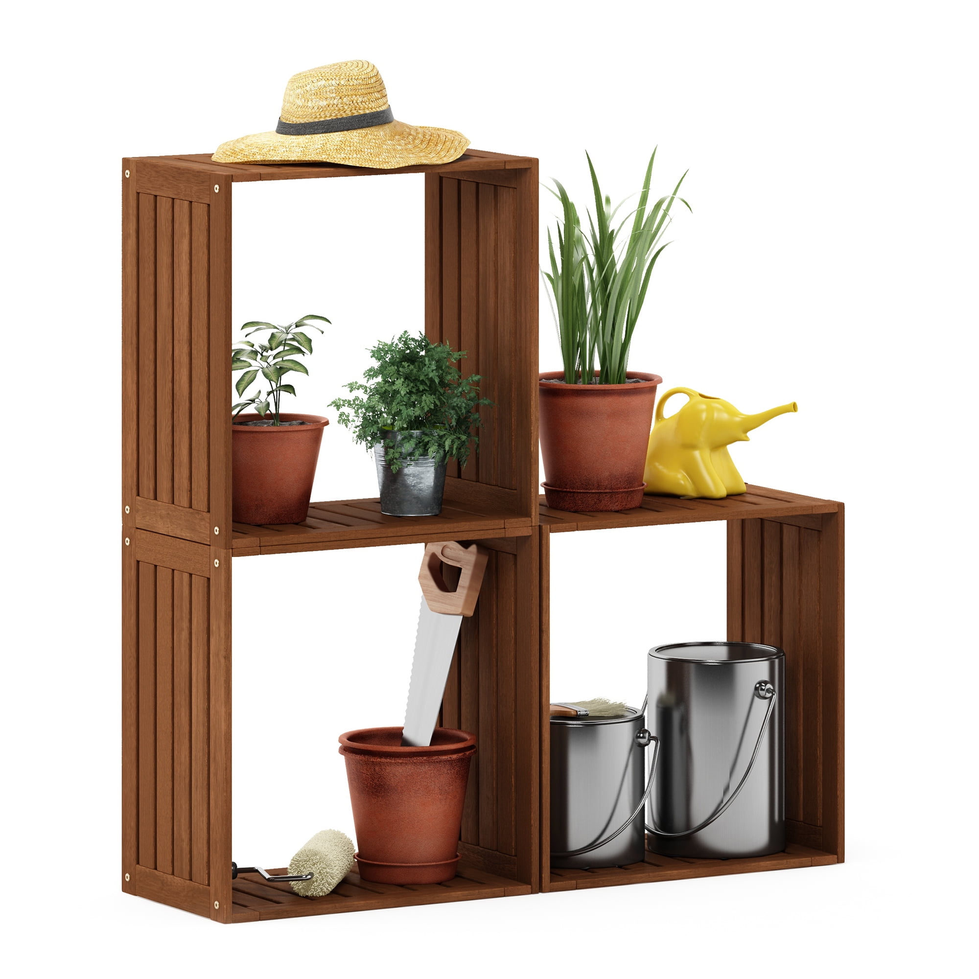 Furinno Tioman Hardwood Multipurpose Stacking Shelf in Teak Oil