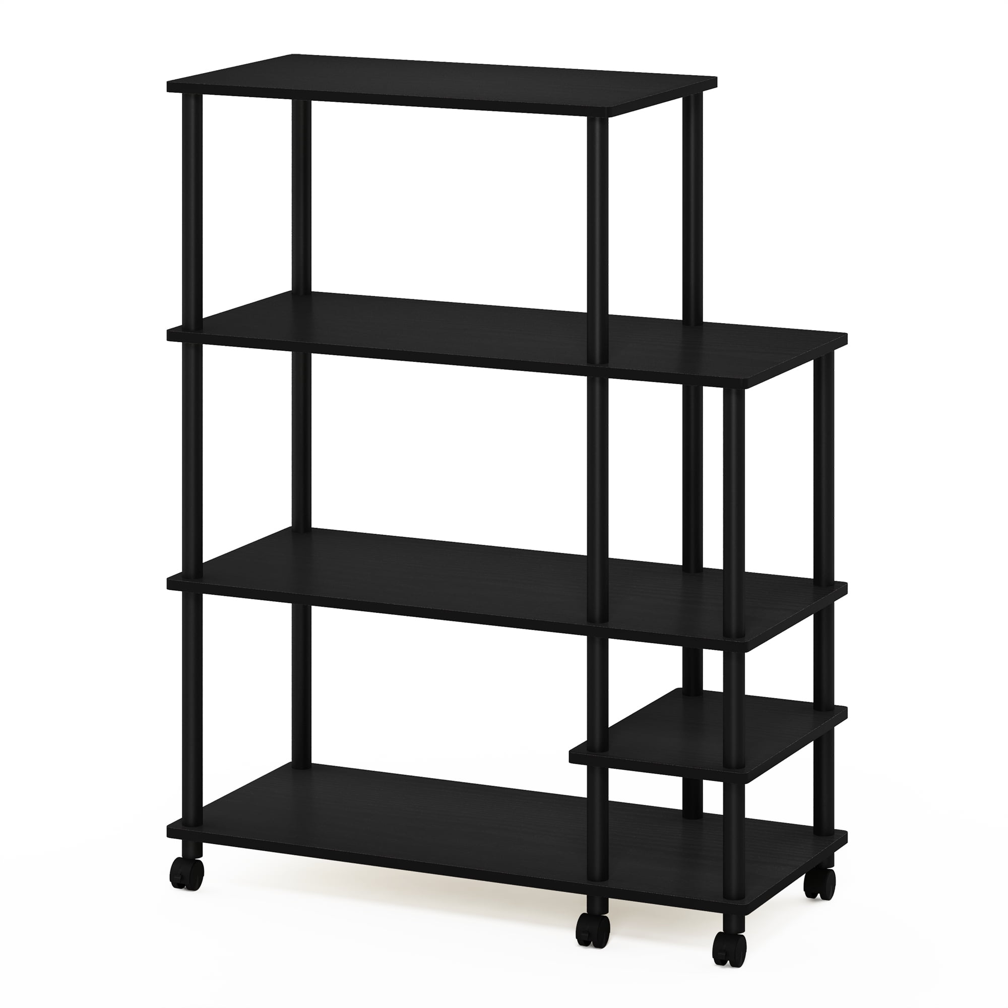 Furinno Turn-N-Tube 4-Tier Wide Toolless Multipurpose Printer Stand Display Storage Shelf with Wheels, Americano/Black