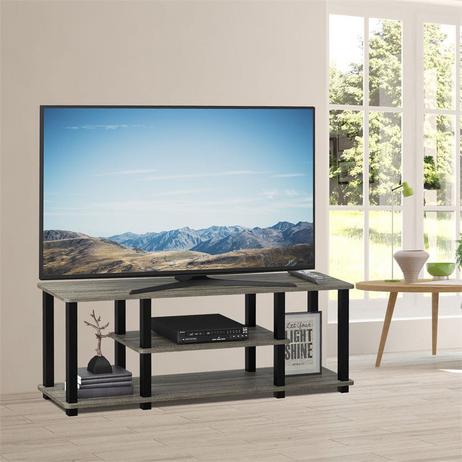 Furinno Turn-S-Tube No Tools 3D 3-Tier Entertainment TV Stands with Square Tube, French Oak/Black