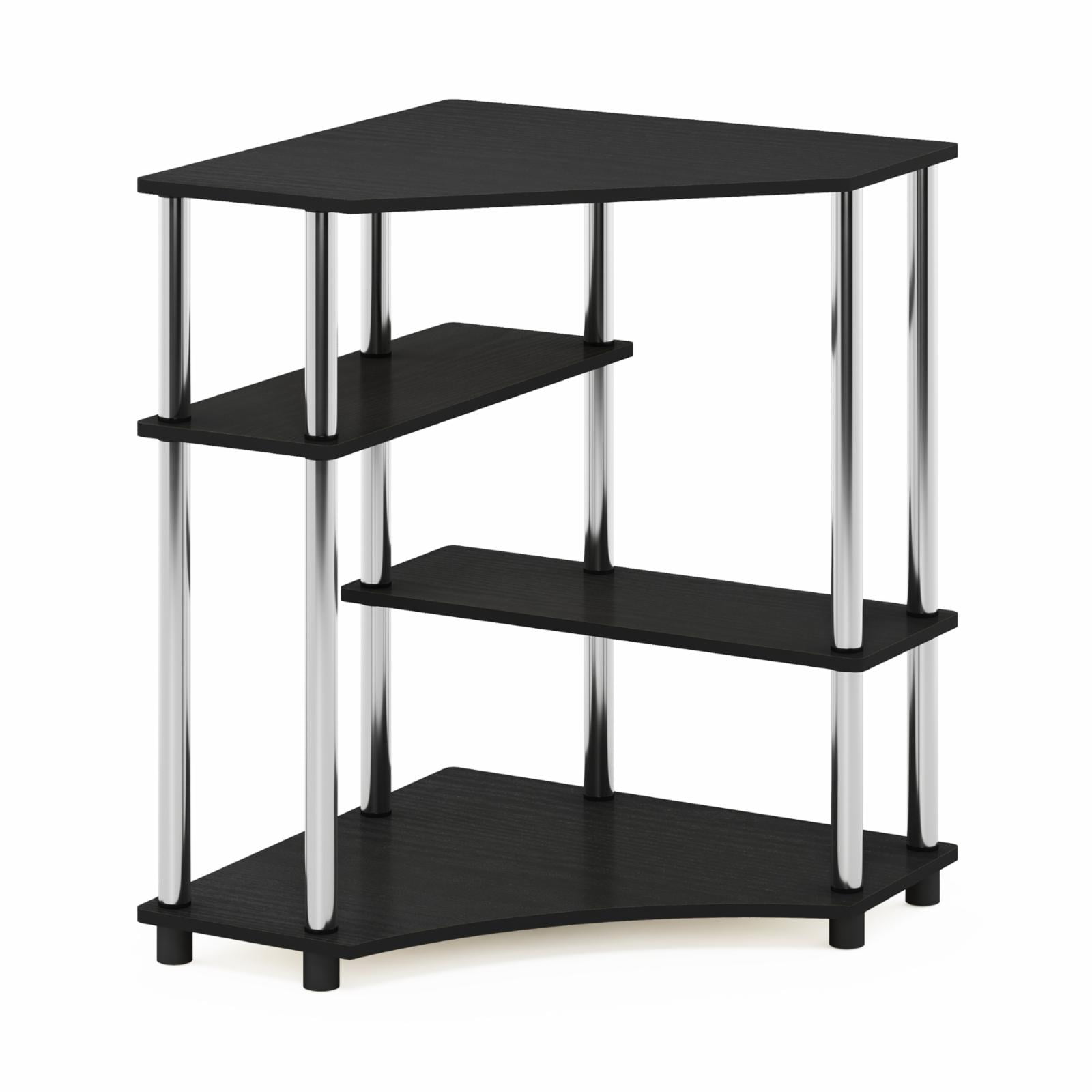 Furinno 16098AMSS Turn-N-Tube Space Saving Corner Desk with Shelves, Americano & Stainless Steel Tubes