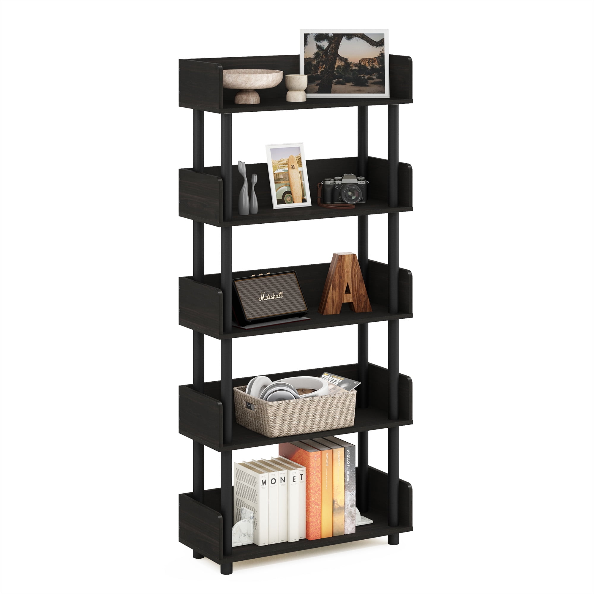 Furinno Turn-N-Tube 5-Tier Toolless Freestanding Multipurposes Display Rack, Espresso