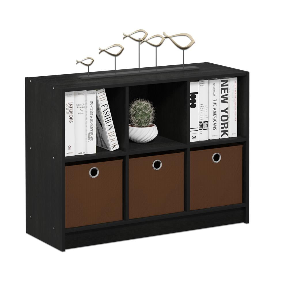 Furinno 99940 Basic 6 Cube Storage Organizer Bookcase Storage with Bins, Americano/Medium Brown
