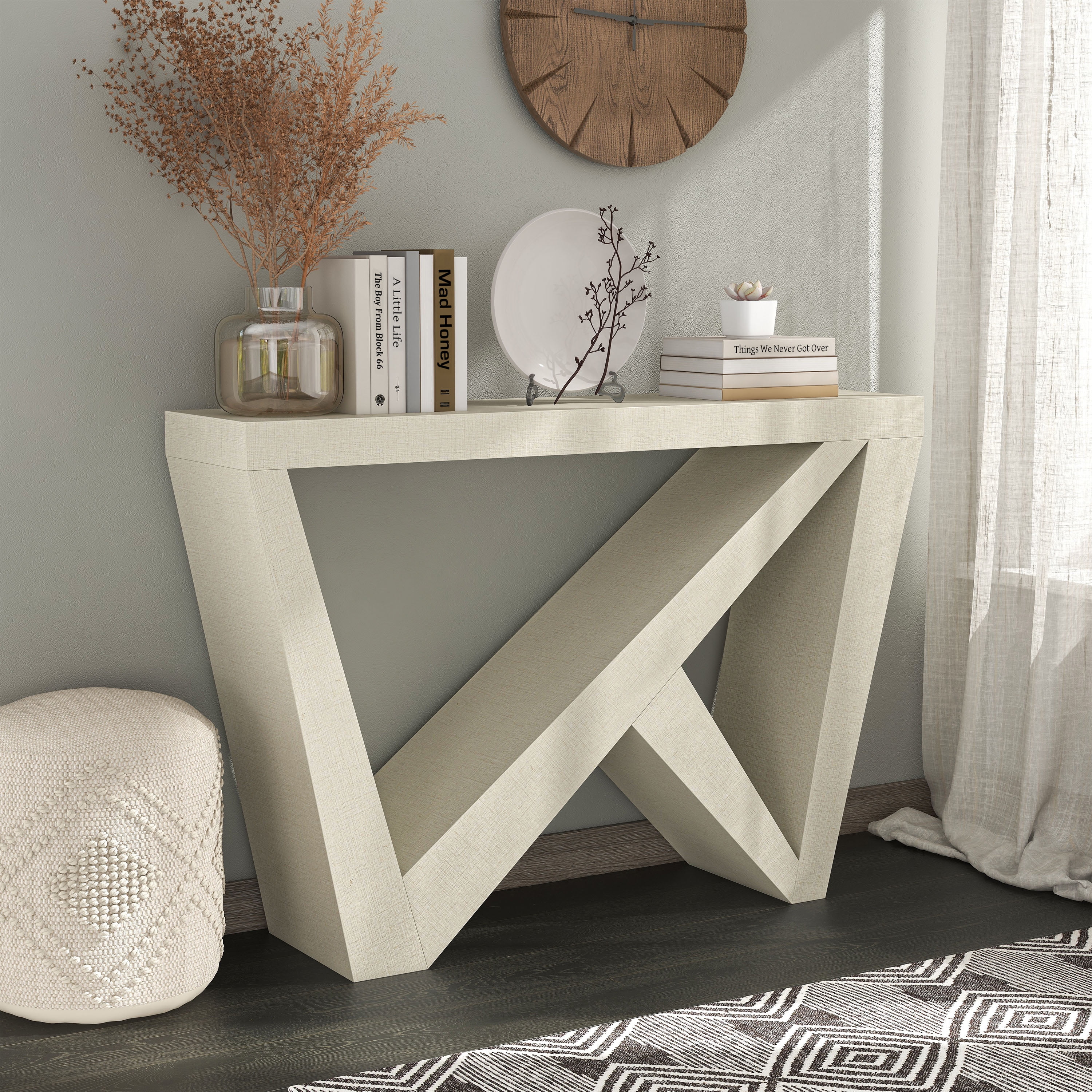 Furniture of America Wyll Rectangle Wood Cream Weave Console Table