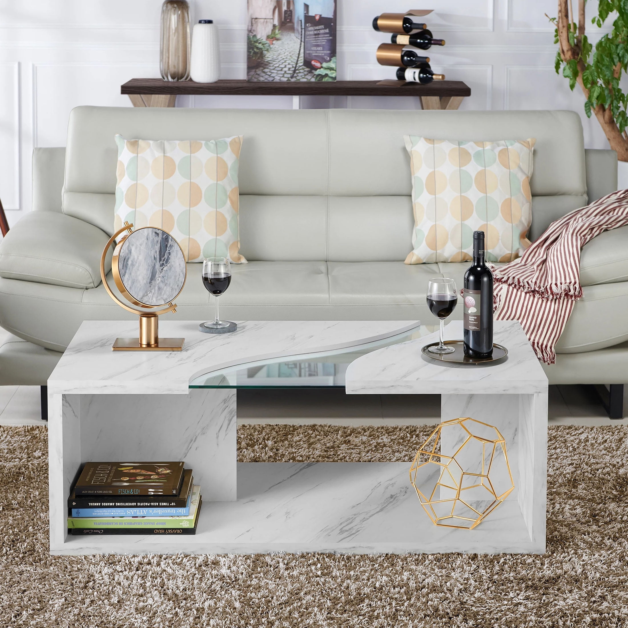 Furniture of America Falka Faux Marble Storage Coffee Table, White