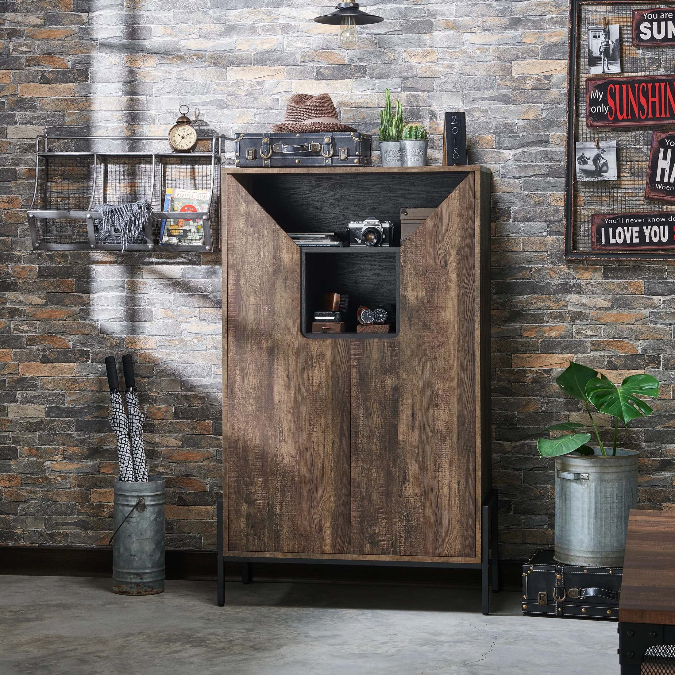 Furniture of America Kadia 8-Shelf Shoe Cabinet, Reclaimed Oak