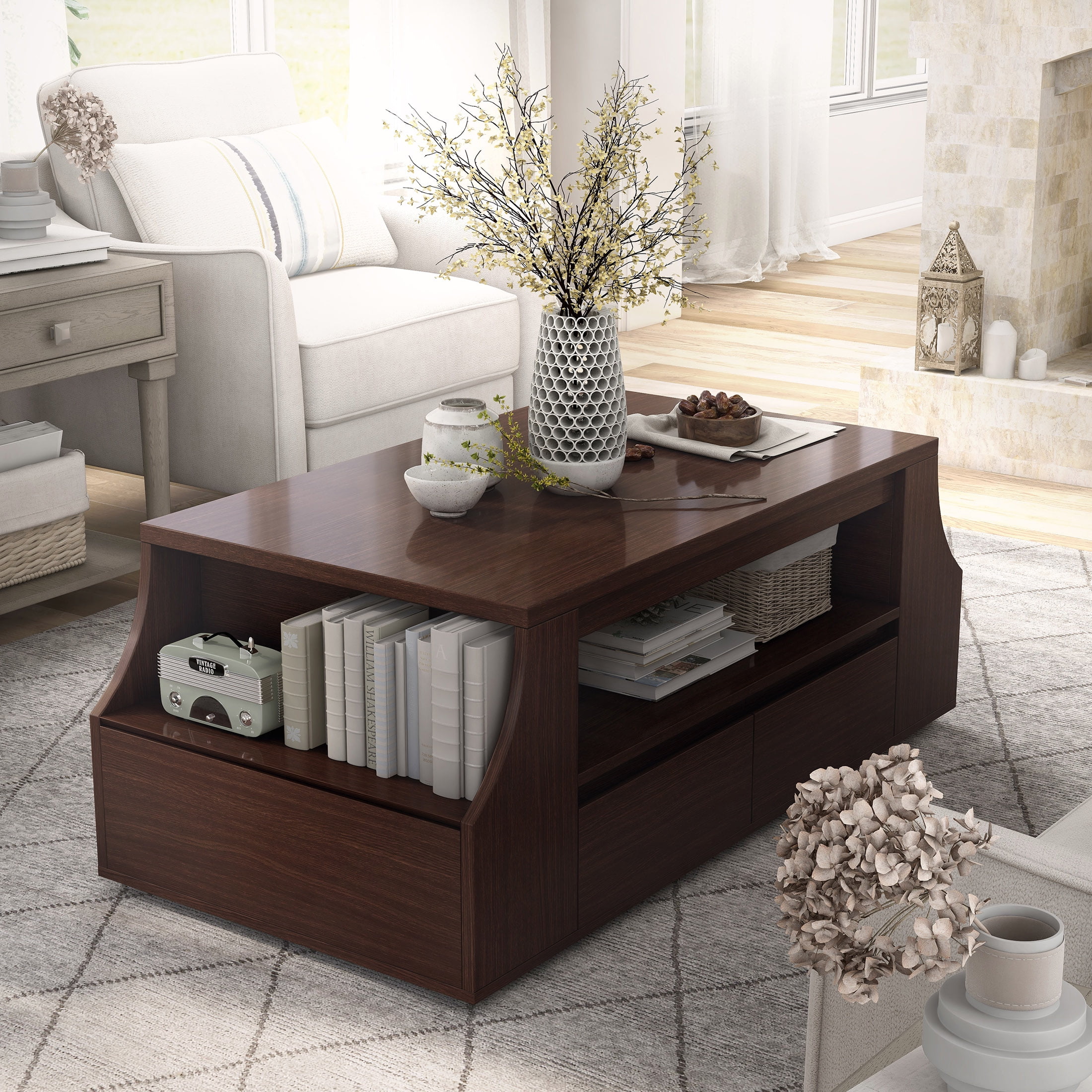 Furniture of America Patton Storage Coffee Table, Walnut