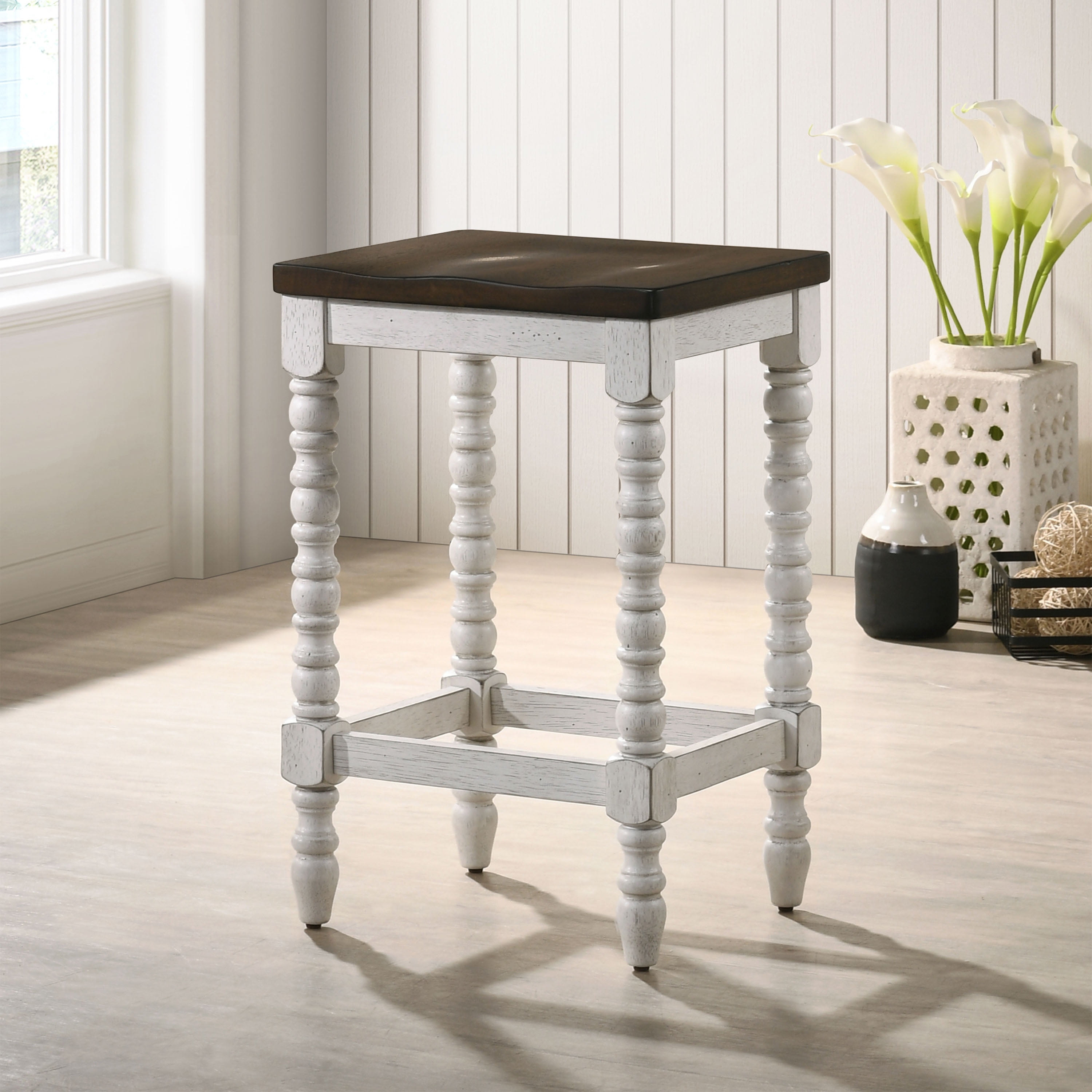 Furniture of America Prairie Wood Antique White Counter Height Stools (Set of 2)
