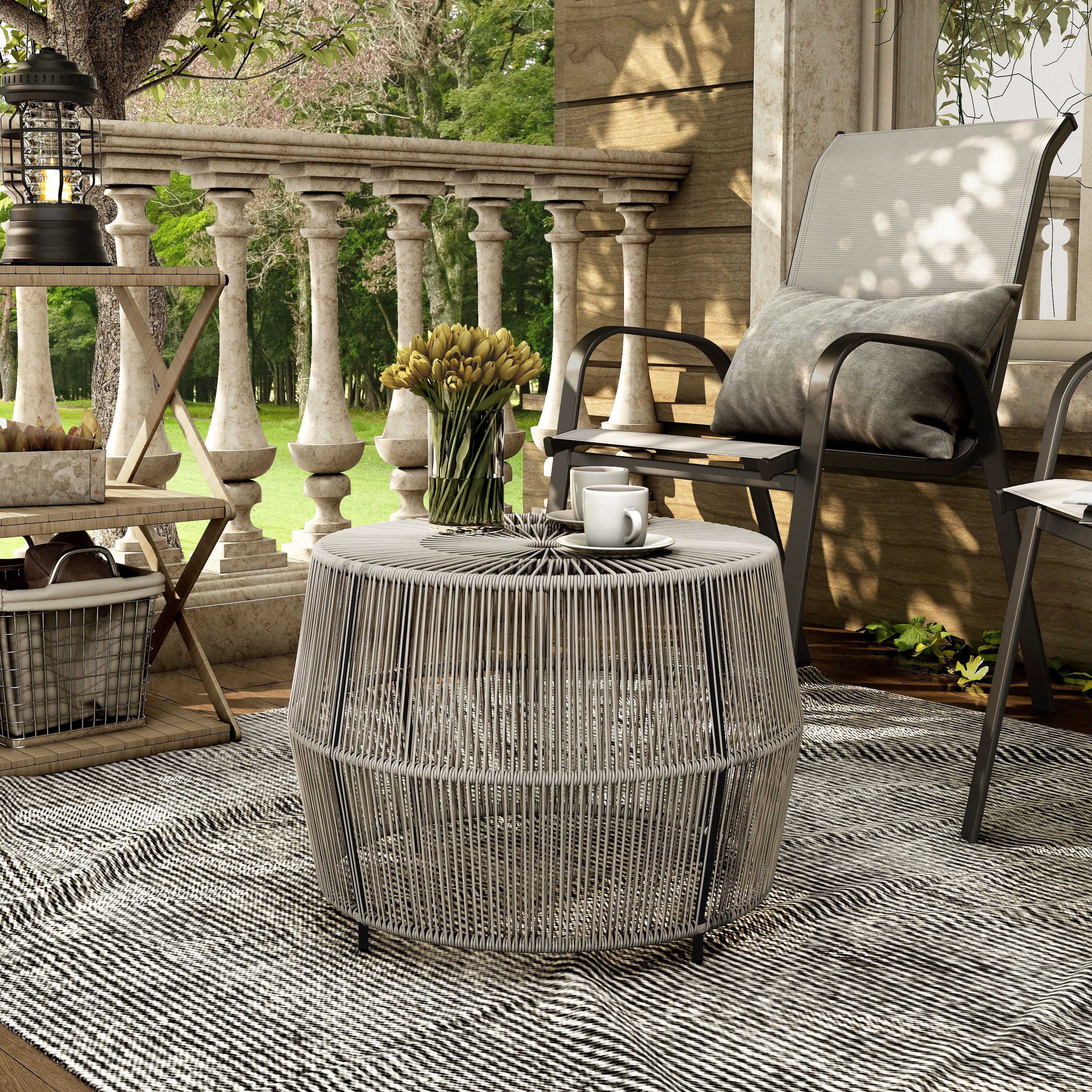 Furniture of America Tej Round Metal and Rattan Gray Coffee Table