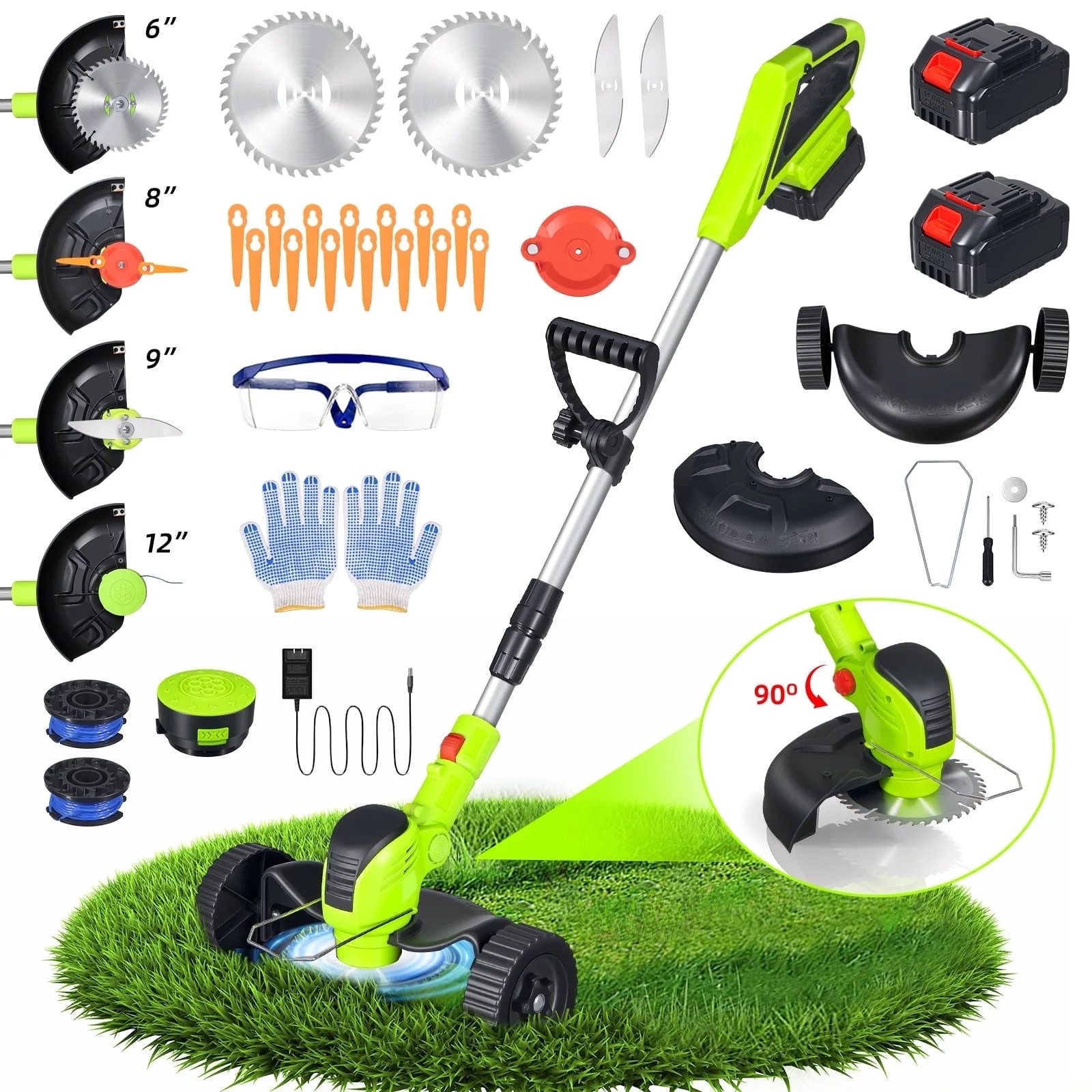 Paddsun Weed Eaters, Electric Cordless Weed Wacker 24V String Trimmer with 8 inch Blades Electric Weed Eater