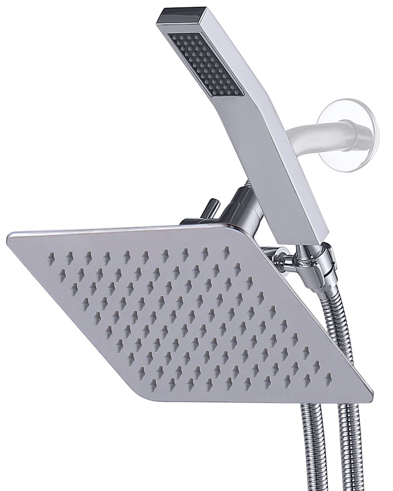 G-Promise All Metal Square 8" Rainfall Shower Head with Handheld Combo, with 71" Extra Long Flexible Hose, Smooth 3-Way Diverter