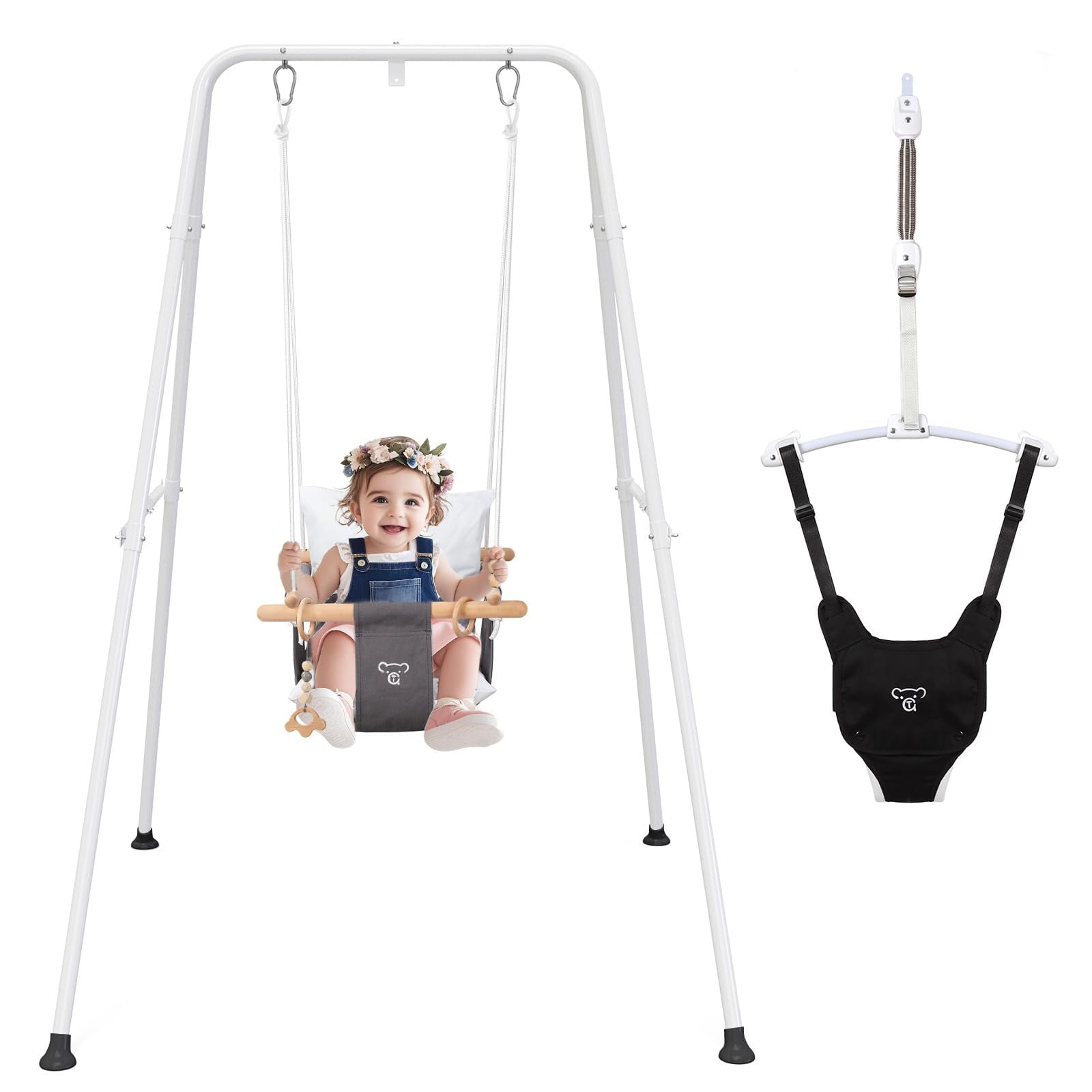 G TALECO GEAR 2 in 1 Baby Swing Outdoor, Baby Jumpers and Bouncers, Indoor Toddler Swing for Baby up to 3 Year, White