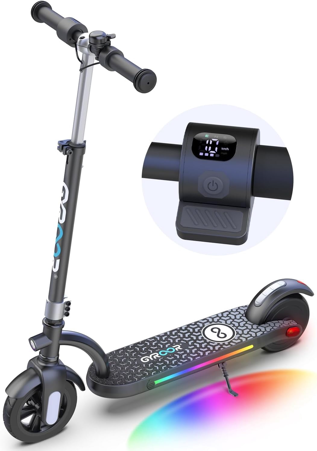 Gyroor H40 Kids Electric Scooter, 180W Motor, Up to 10 MPH, LED Display & Colorful Lights, Adjustable Height, for Boys & Girls Ages 8-12, Great Birthday Gift