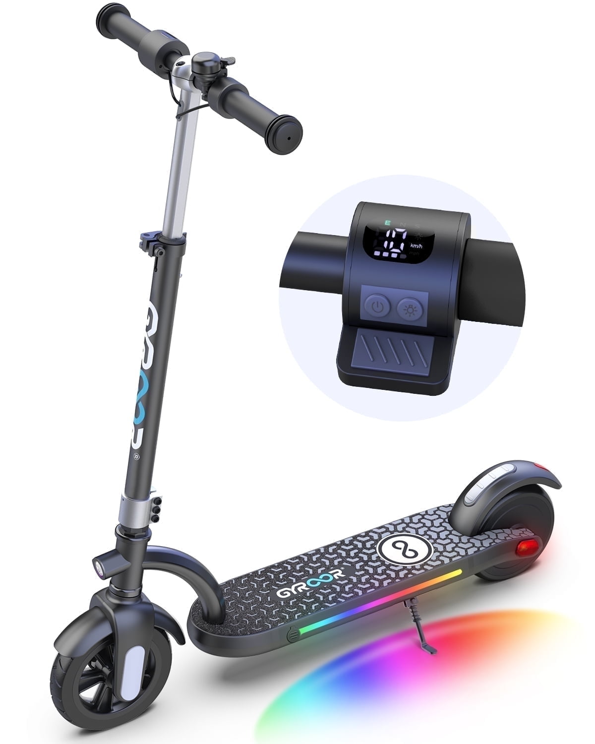 GYROOR Kids Electric Scooter, with 180 Motor & LED Visible Display, Colorful Lights, Adjustable Speed and Height, 10 Mph & 10 Miles Range Electric Scooter, Electric Scooter for Kids Ages 8-12