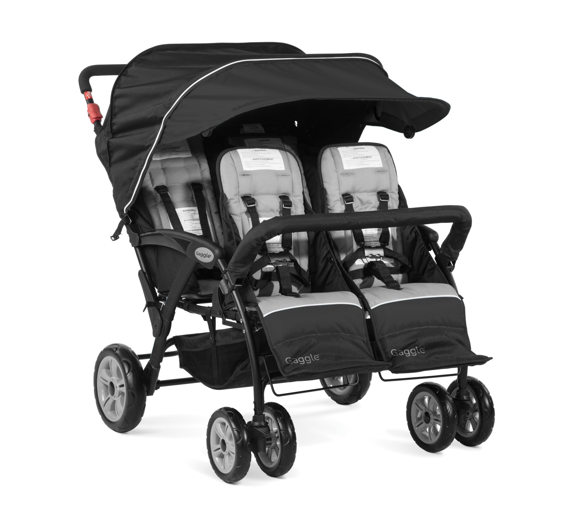 Foundations Gaggle Compass 4-Seat Quad Stroller, Reclining Seats with UV Canopy, Black