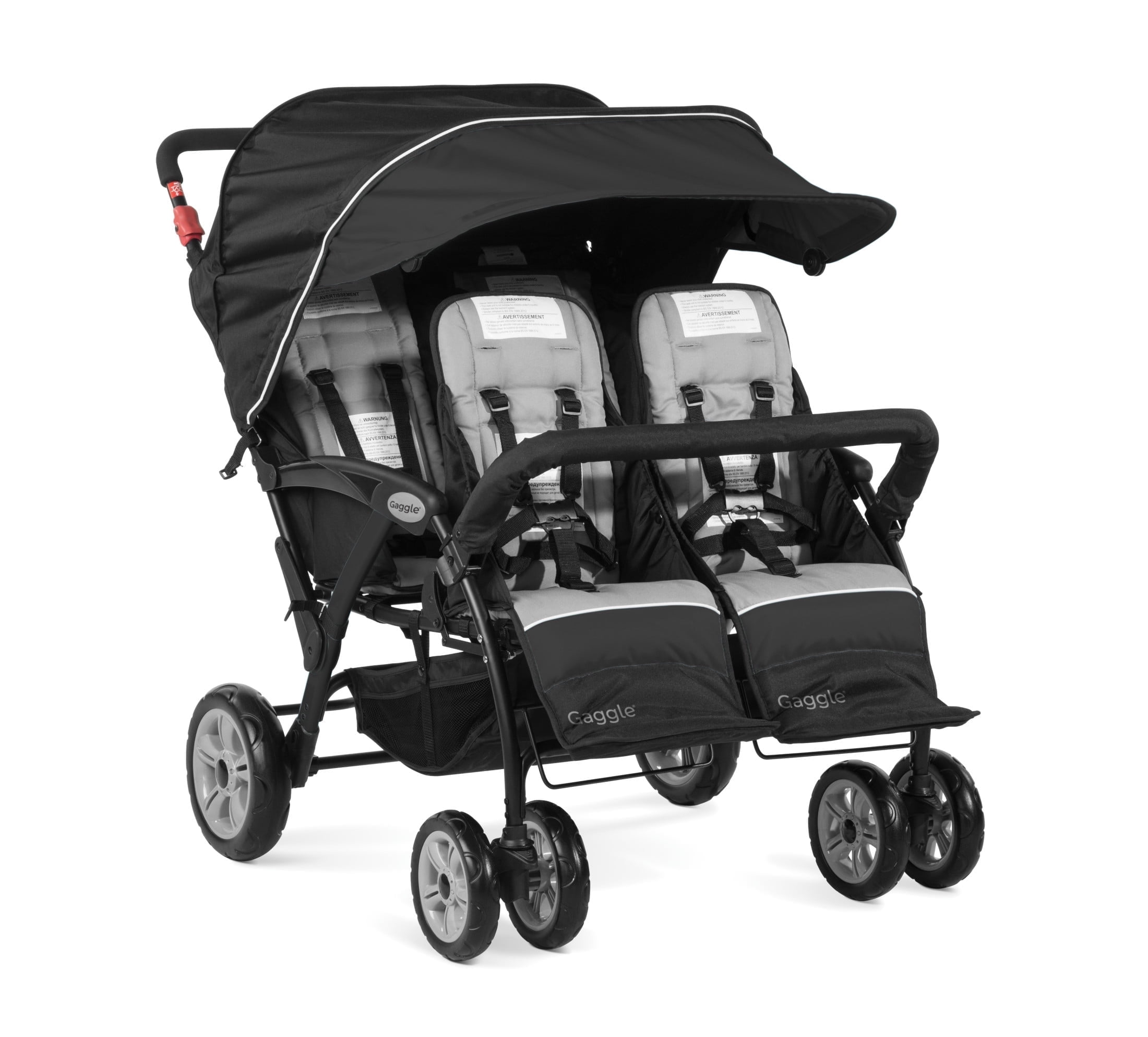 Foundations Gaggle Compass 4-Seat Quad Stroller, Reclining Seats with Canopy, Black