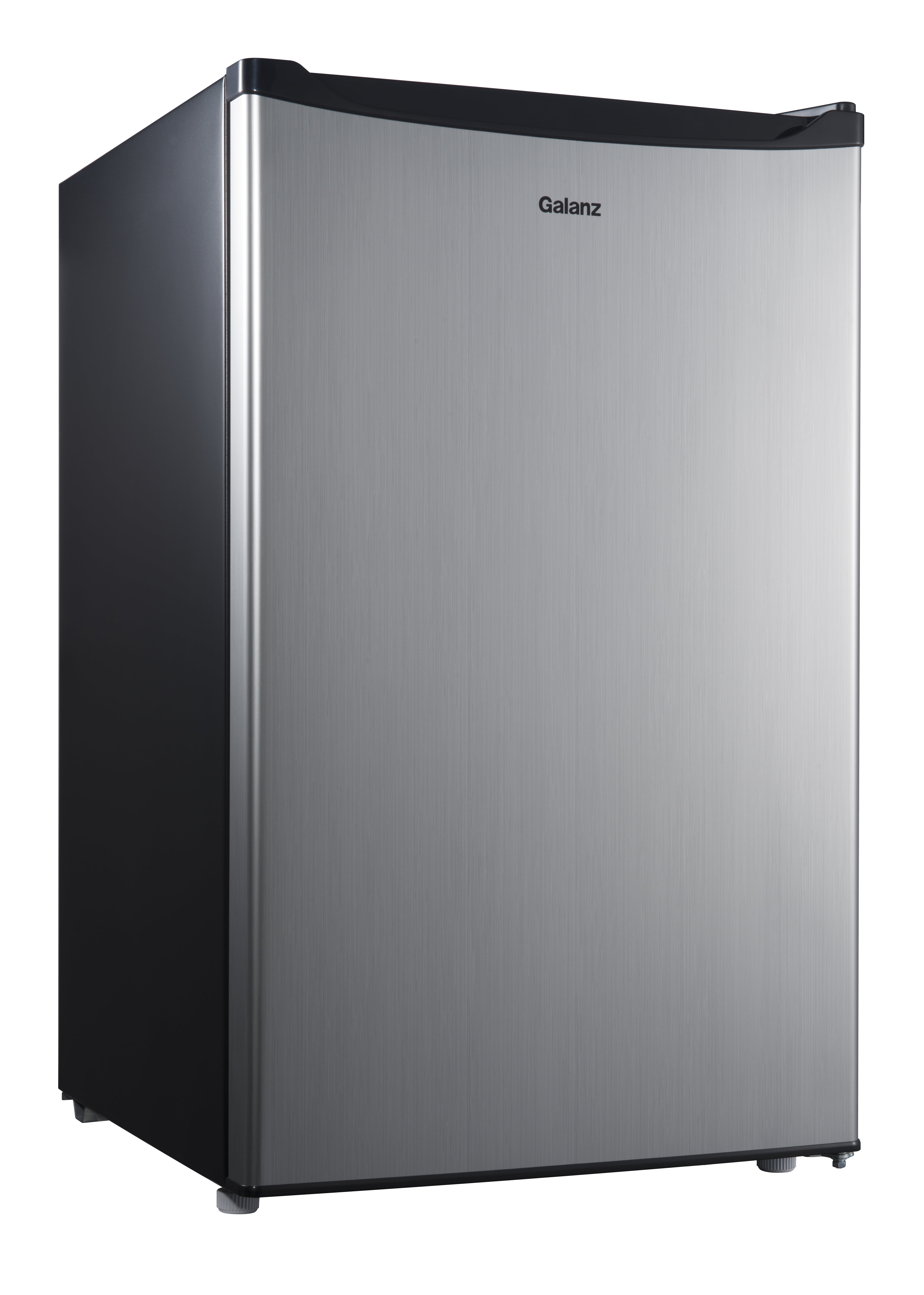 Galanz 4.3 Cu ft Single Door Mini Fridge, Stainless Steel Look, New, Width 19.12"