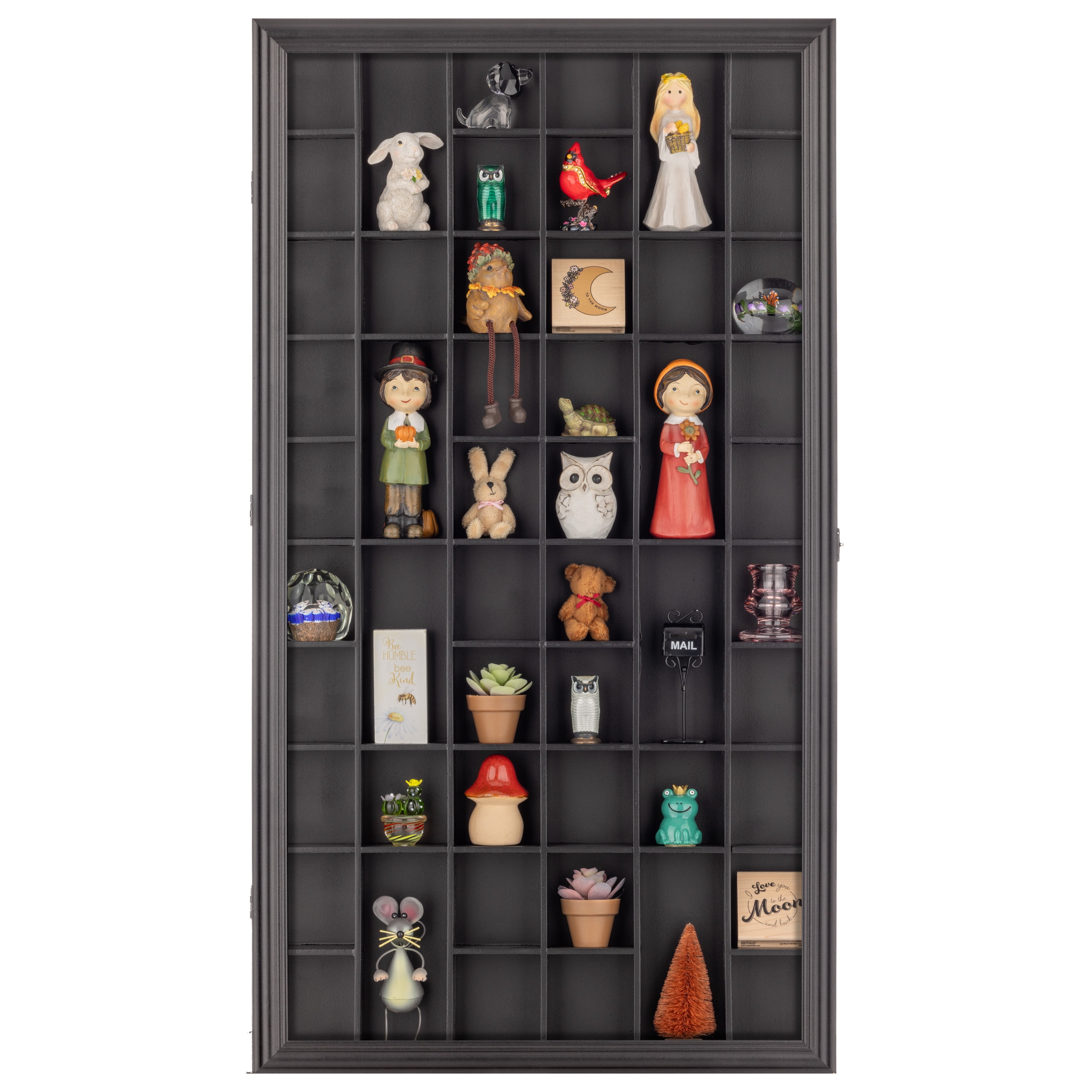 Gallery Solutions Black Wall-Mounted Curio & Shot Glass Display Case - 17"x 32" Glass Door