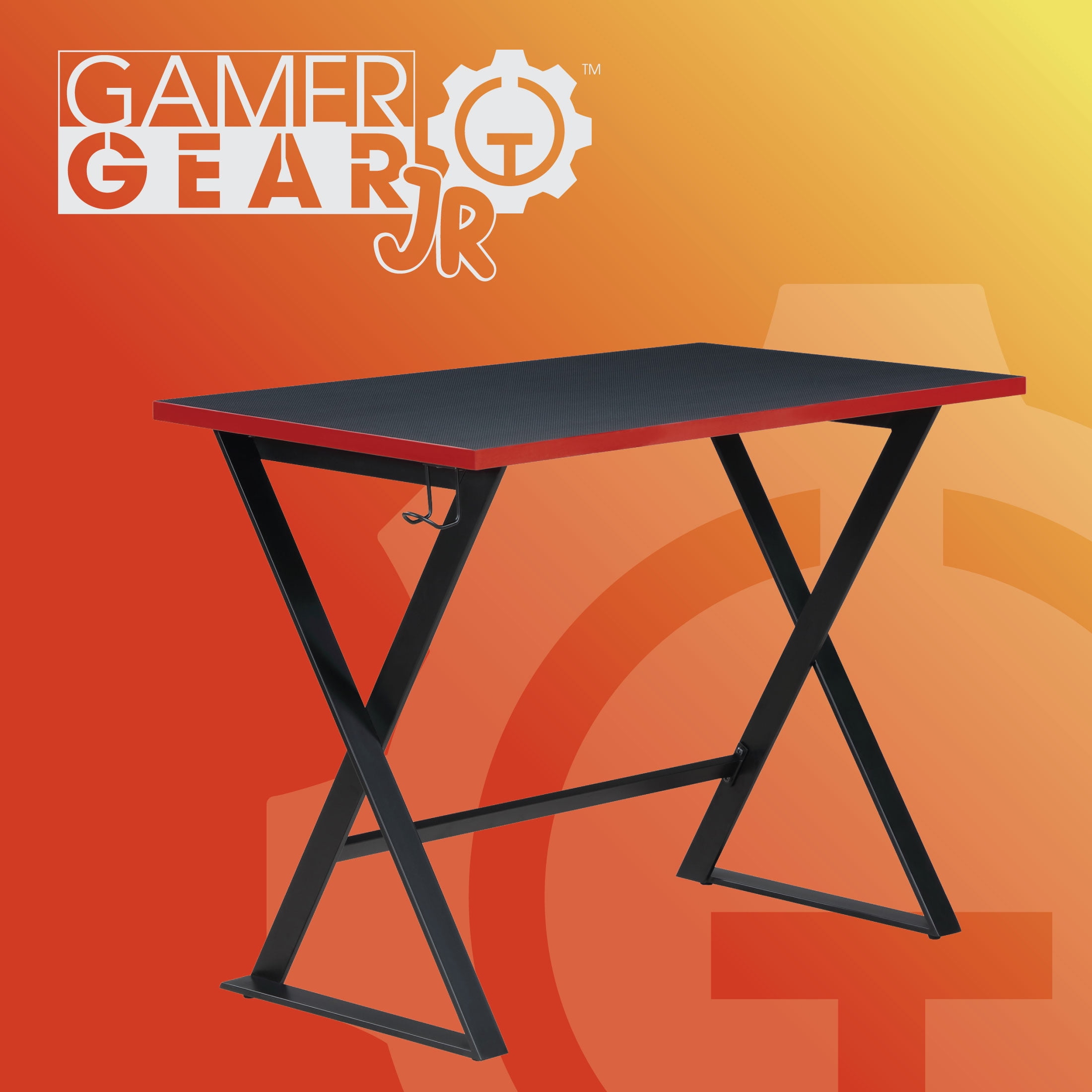 Gamer Gear Jr. Gaming Desk with LED Lighting, Teens and Kids, Red and Black