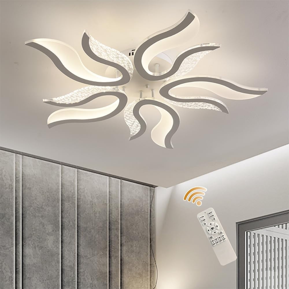 Garwarm LED Ceiling Light Dimmable 50W Modern Ceiling Lamps with Remote,Flame Shape LED Chandelier Light Fixture for Living Dining Room Bedroom Kitchen,3 Color/3000-6500K