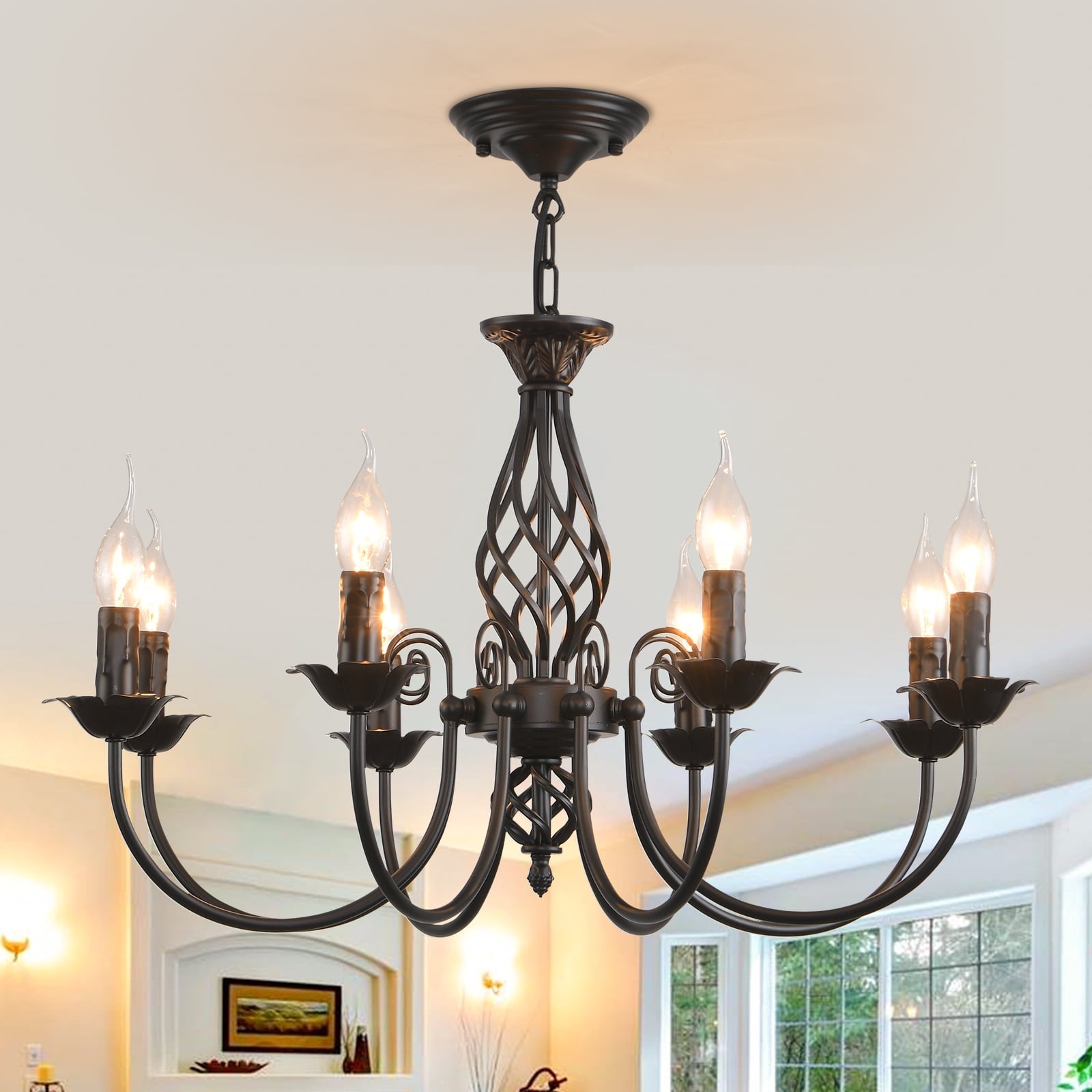 Garwarm 8-Light Farmhouse Candle Chandelier for Living Room, Rustic Industrial Pendant Ceiling Light fixture, Vintage Hanging Lamp for Bedroom Hallway Kitchen Dining Room Foyer