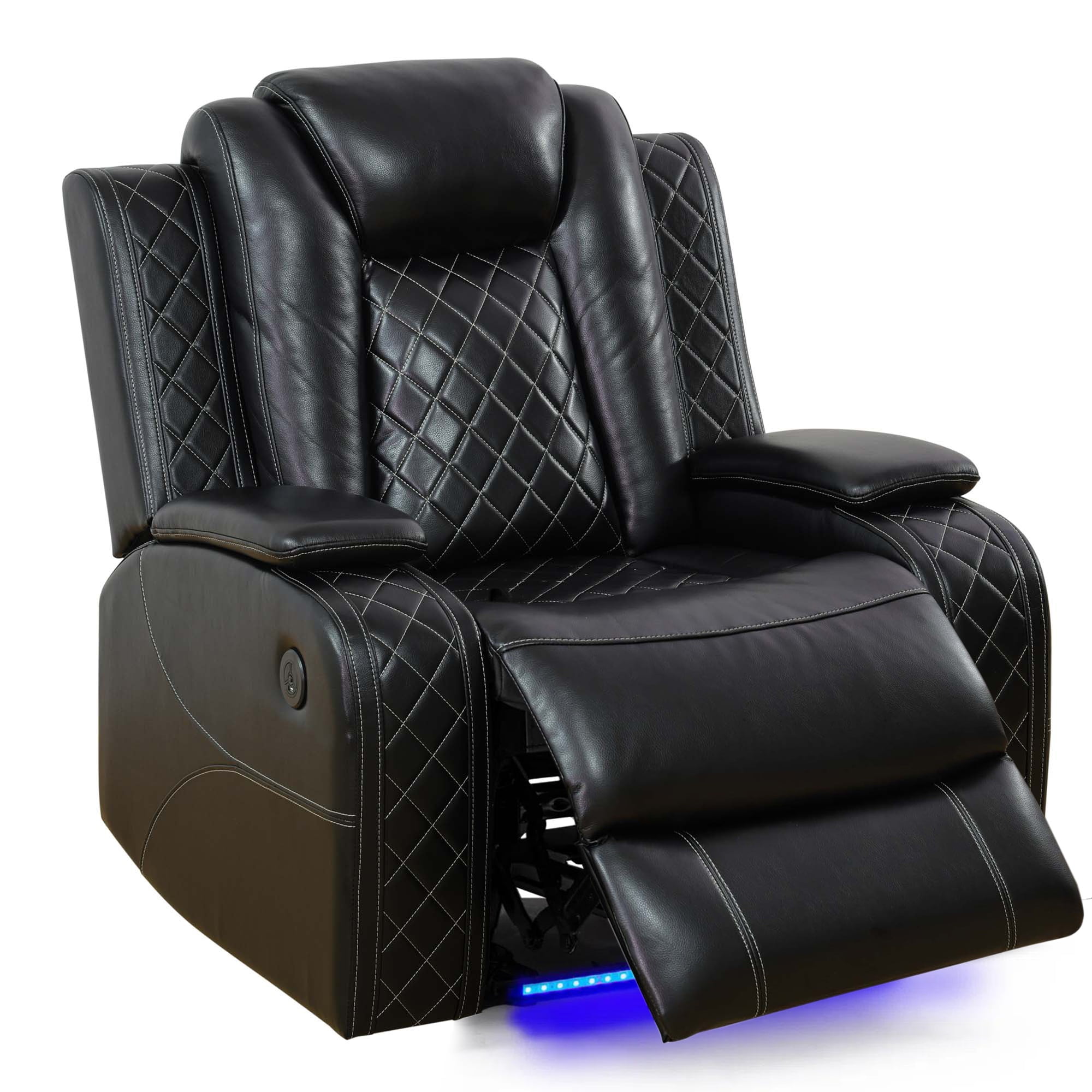 Gewnee Power Recliner Chair with USB Ports and LED Lights,Home Theater Seating with Hidden Arm Storage,Black