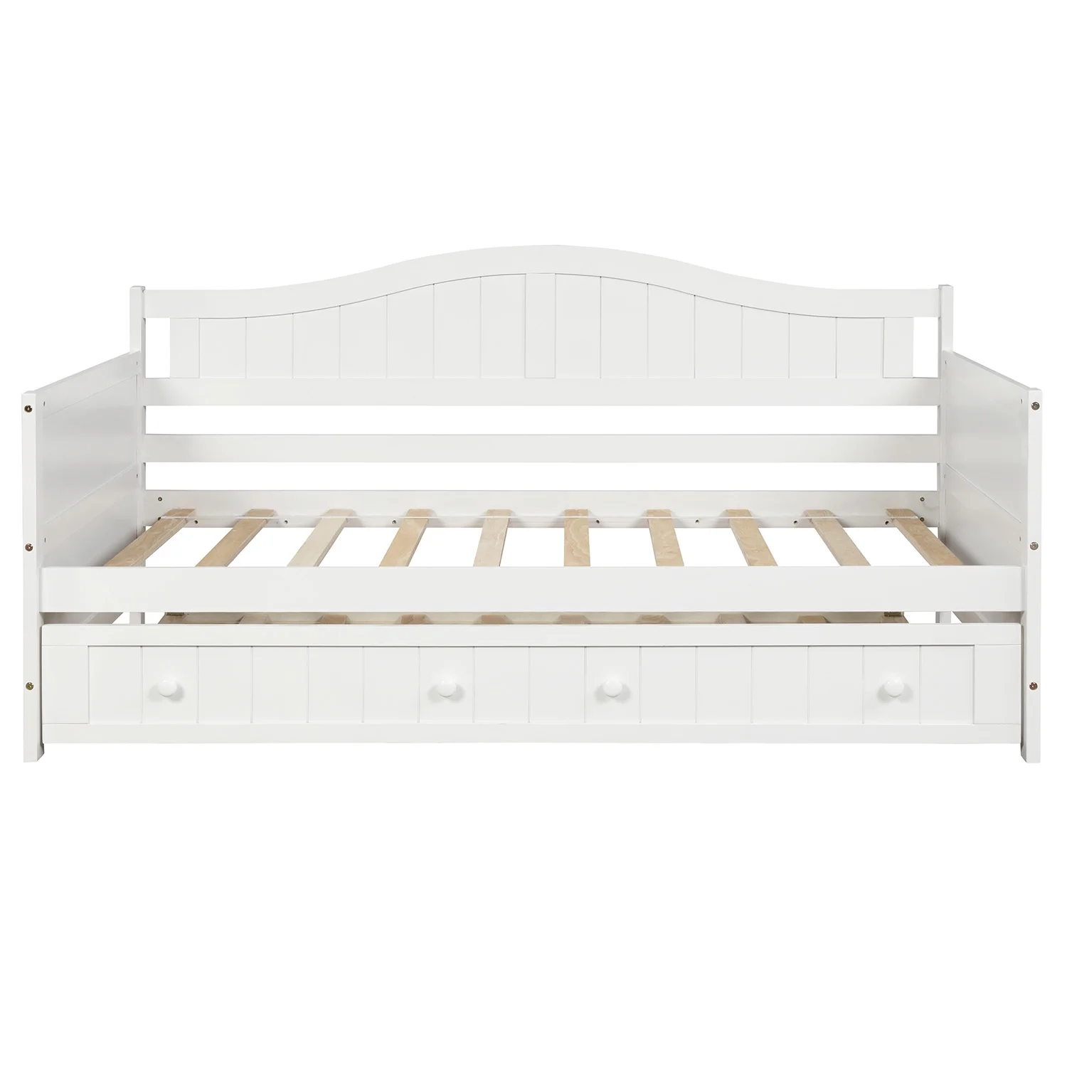 Gewnee Solid Wood Twin Size Daybed with Trundle for Kids Bedroom,White