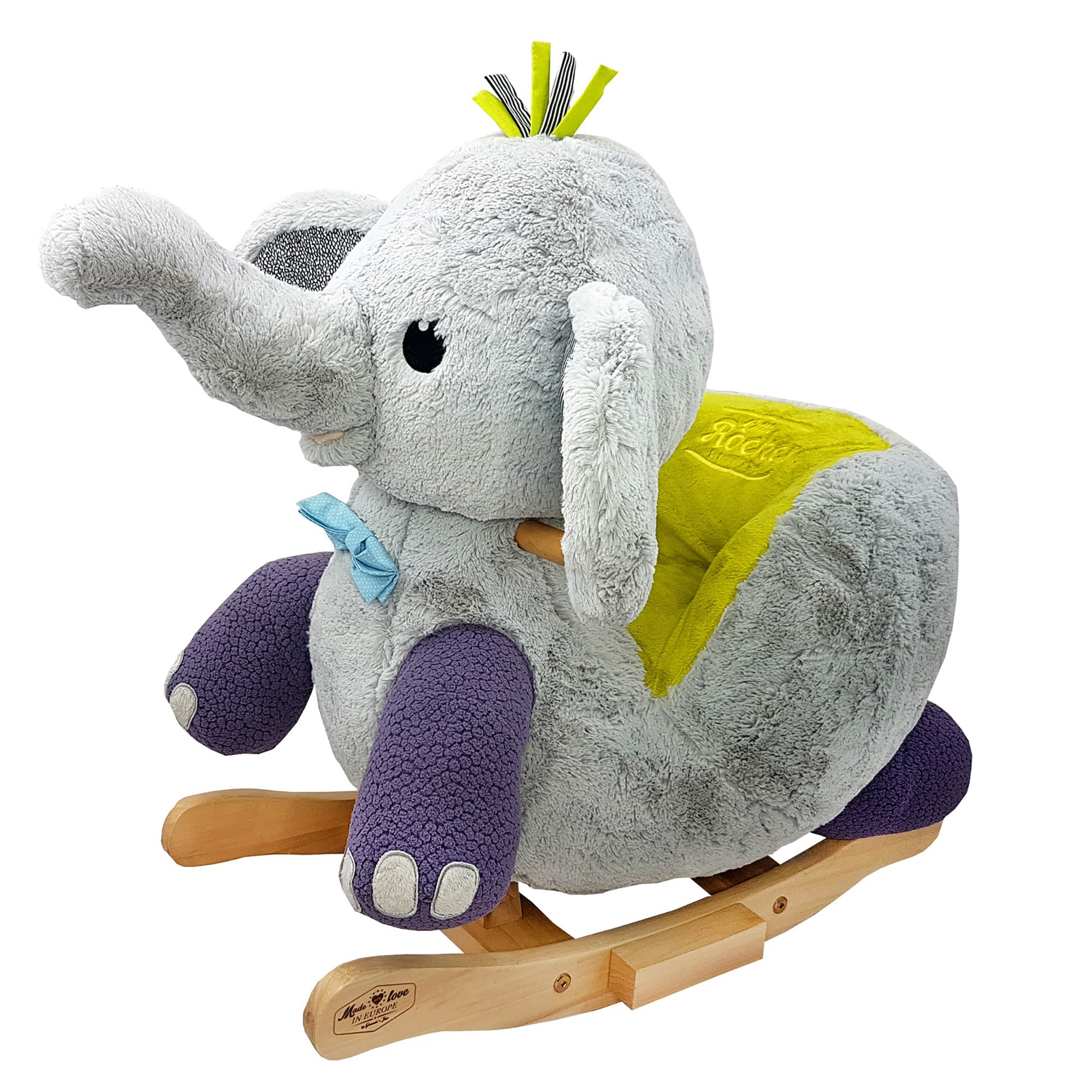 Gerardo's Toys: Little Rockers - Elephant - Wooden Plush Ride-On Rocking Animal Toy, Plays Music, Removable Soft Fabric Cover, Toddler Kids Ages 24mo+