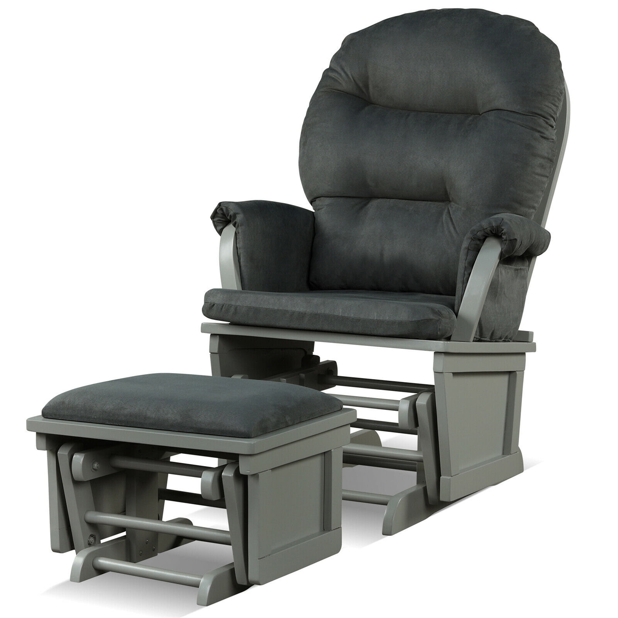 Gymax Gilder Rocking Chair with Ottoman, Dark Grey