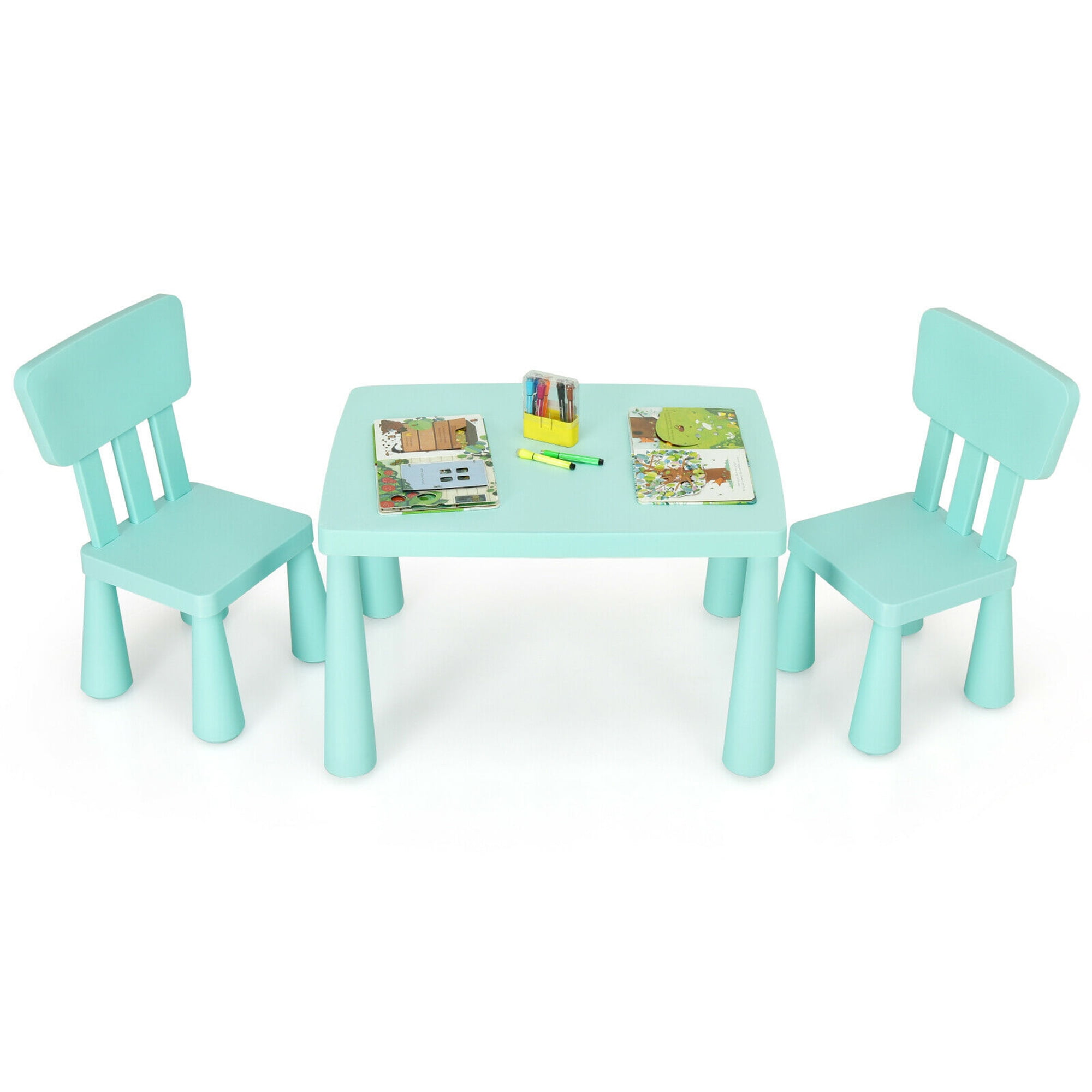 Gymax Kids Table & 2 Chairs Set Toddler Activity Play Dining Study Desk Baby Gift Green