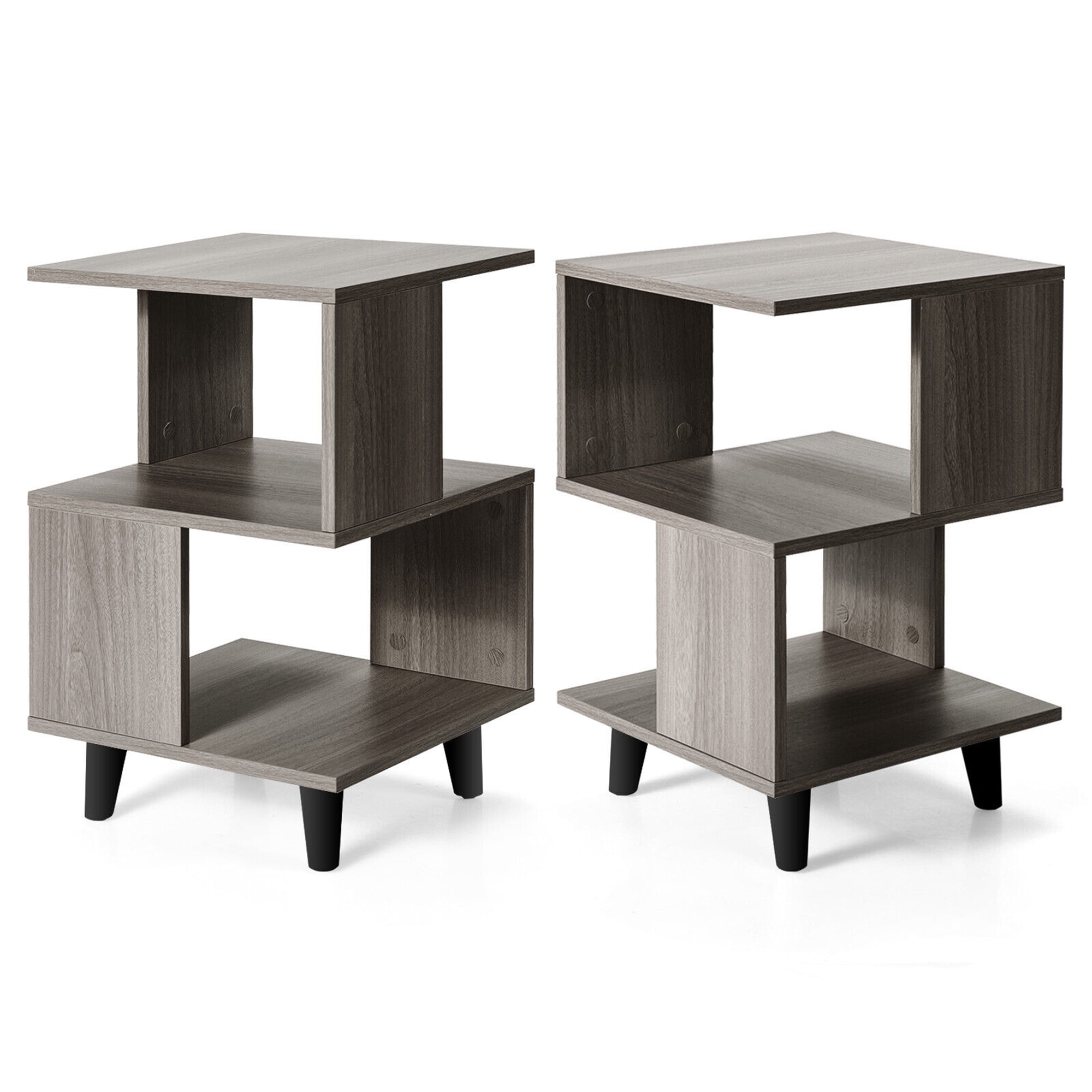Gymax 2 PCS Nightstand Set Modern Side End Table Storage Shelf Grey