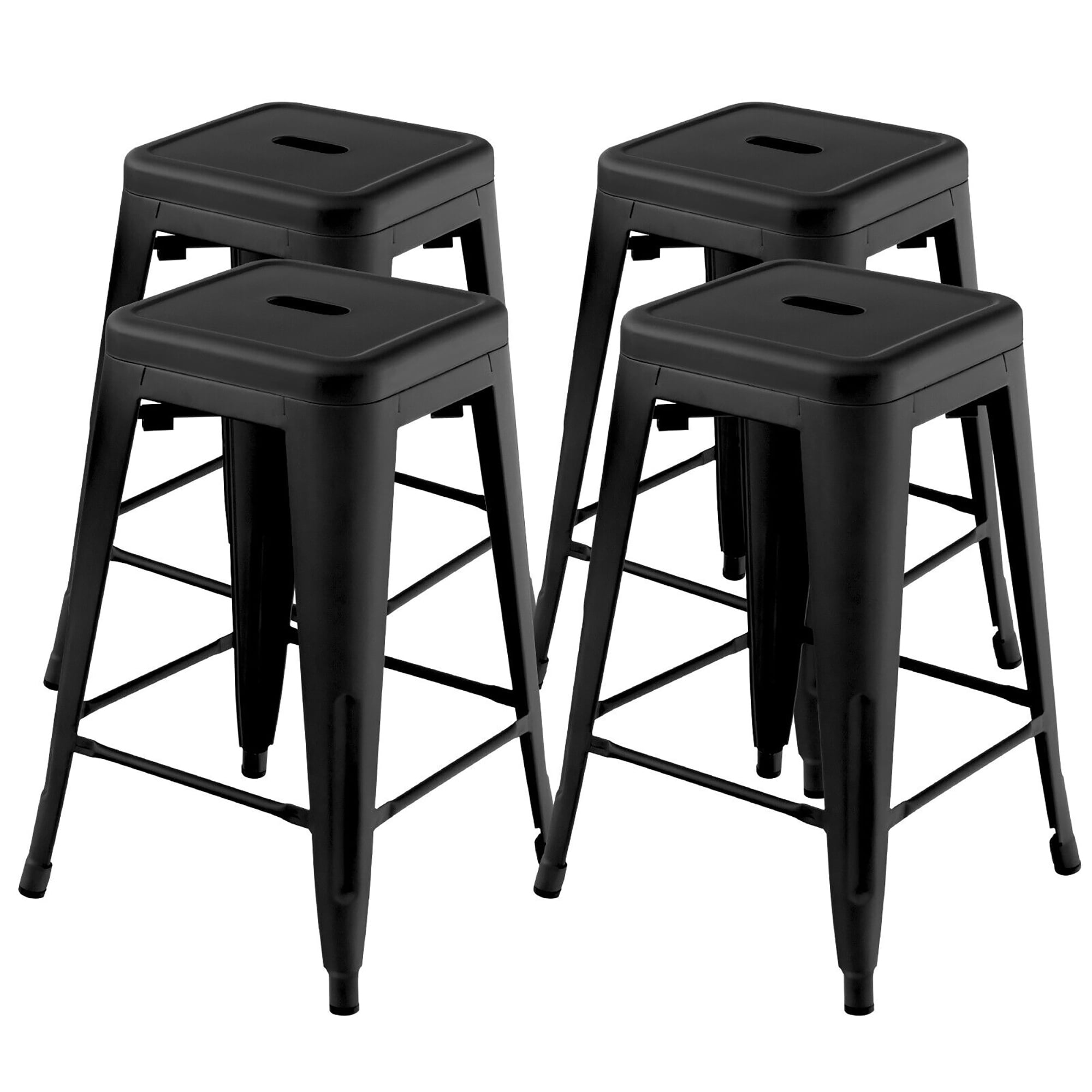 Gymax 24'' Set of 4 Barstool Counter Height Metal Bar Stool Stackable Chair Black