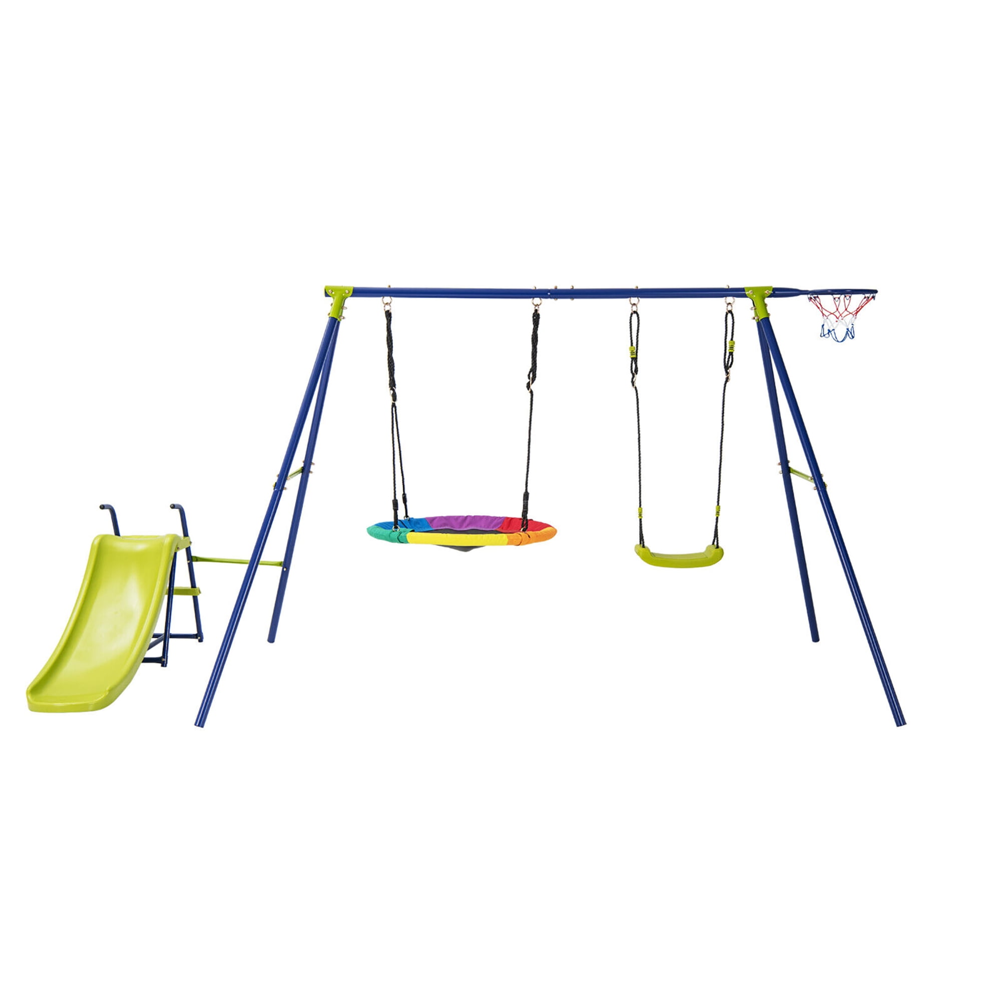 Gymax 4-in-1 Swing Set for Backyard Heavy-Duty Metal Playset for 3-12 Years Old Kids