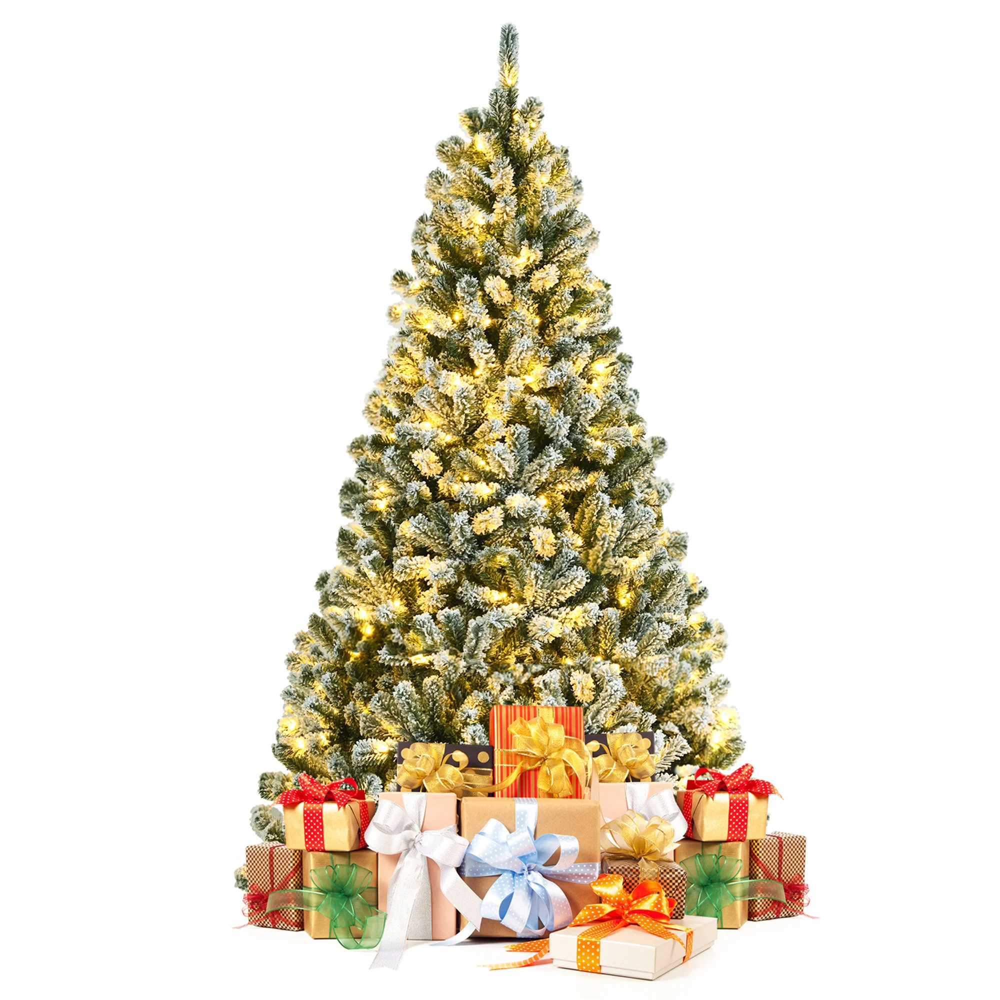 Gymax 6 FT Pre-lit Artificial Christmas Tree Snow Flocked Full Xmas Tree