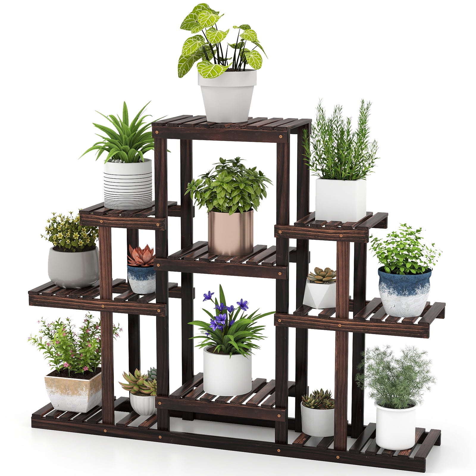 Gymax 6-Tier Flower Wood Stand Plant Display Rack Multifunctional Storage Shelf