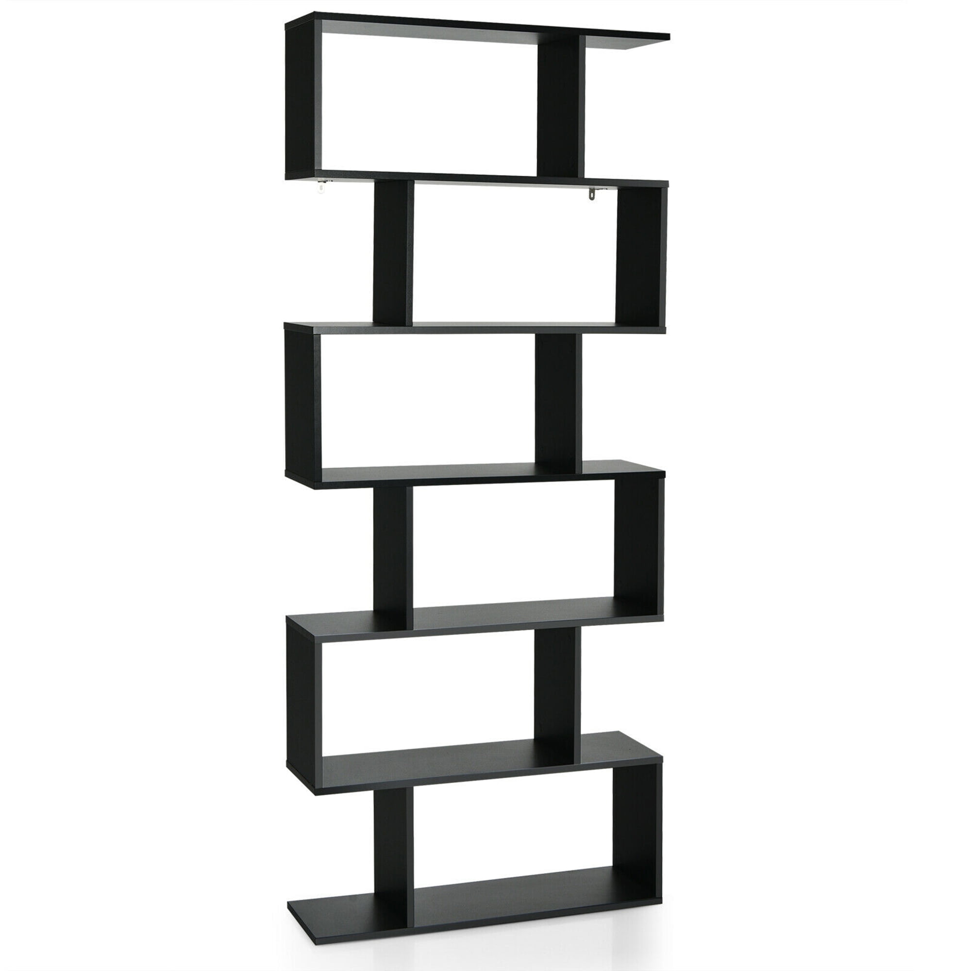 Gymax 6 Tier S-Shaped Bookshelf Storage Display Bookcase Decor Z-Shelf Black
