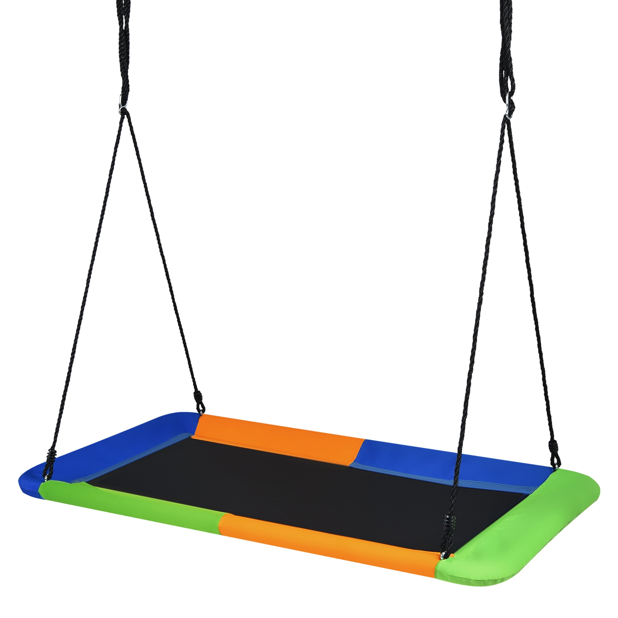 Gymax 60'' Kids Giant Tree Rectangle Swing 700 lbs w/ Adjustable Hanging Ropes Blue+Orange+Green