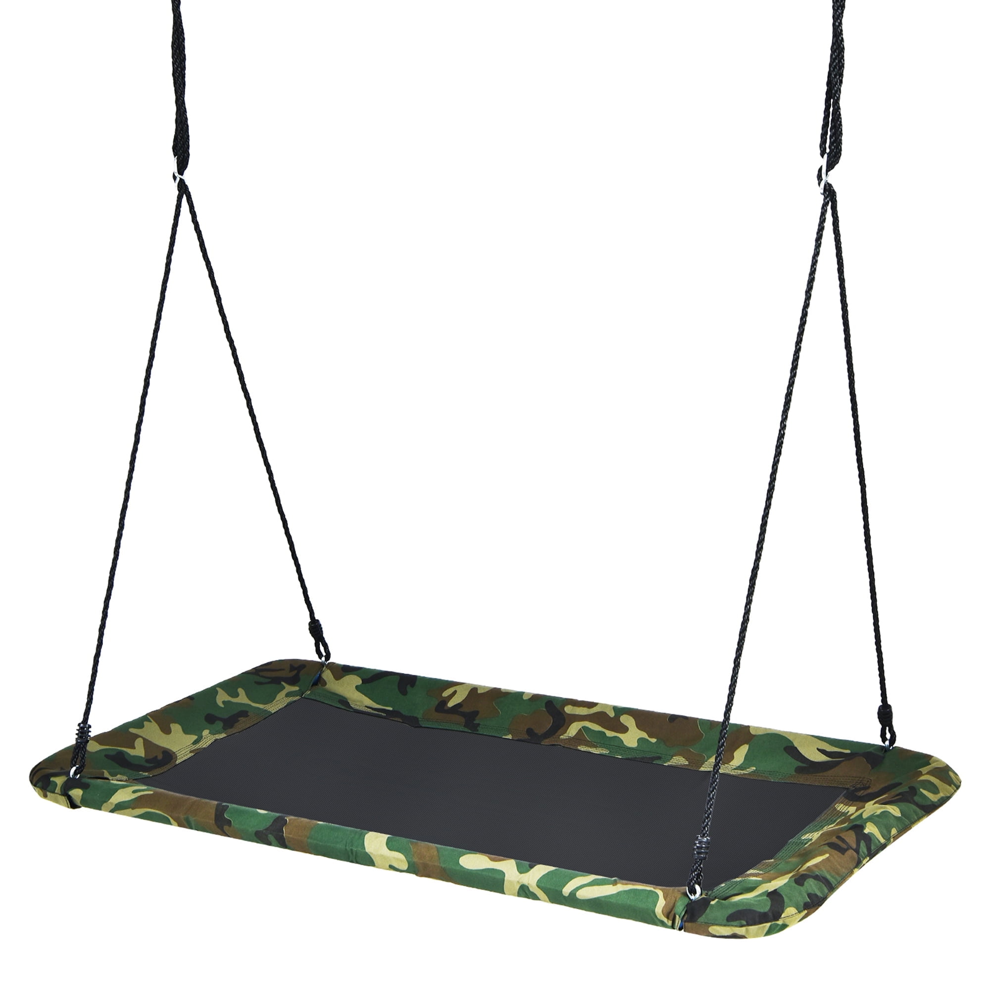 Gymax 60'' Kids Giant Tree Rectangle Swing 700 lbs w/ Adjustable Hanging Ropes Camo Green