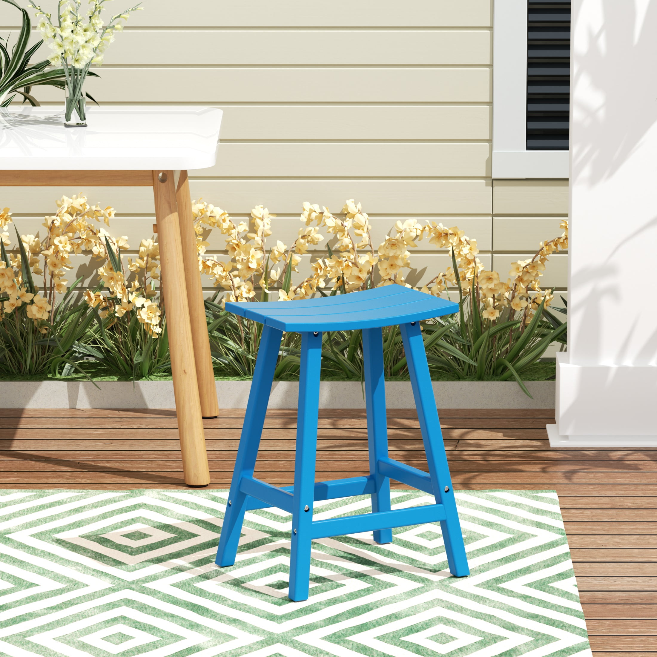 GARDEN 24" Inches Adirondack Plastic Outdoor Bar Stools for Patio, Pacific Blue