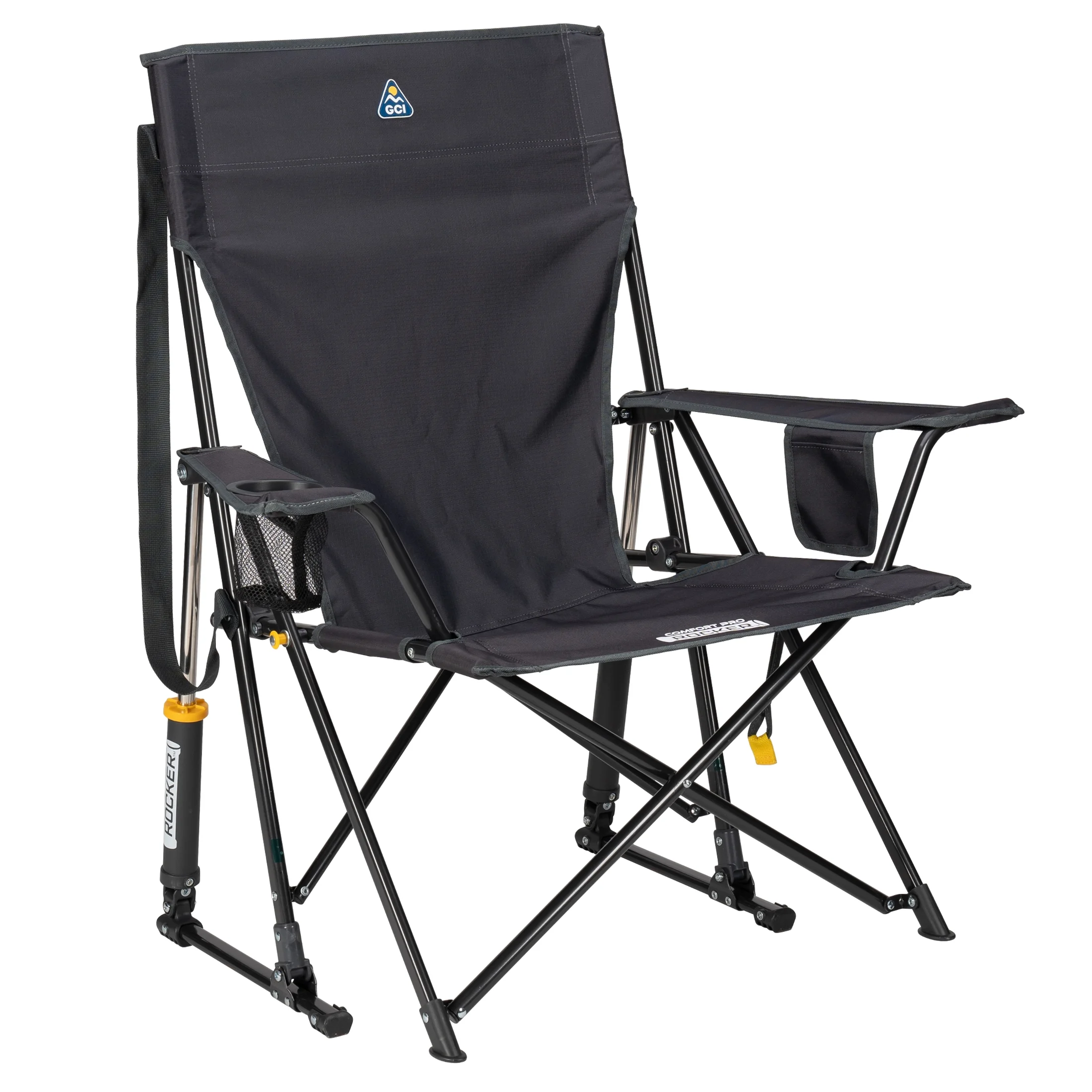GCI Outdoor Comfort Pro Rocker Foldable Rocking Camp Chair with Solid Backrest, Dark Charcoal