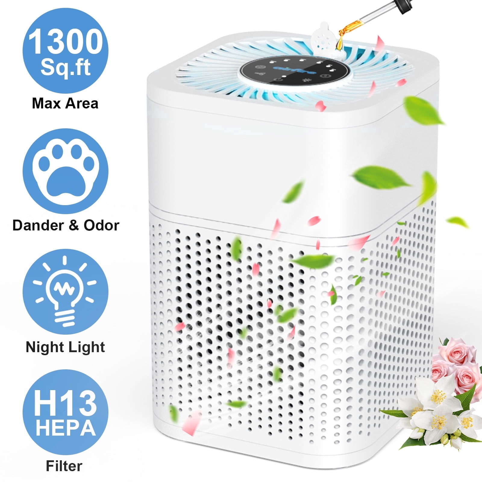 AIRFIRE HEPA Air Purifier for Room up to 1300 Sq.ft, Air Purifiers for Allergies and Asthma, Bedroom, Pet Dander&Odor, Dust, Pollen, Wildfire/Smoke, Model AP209, White
