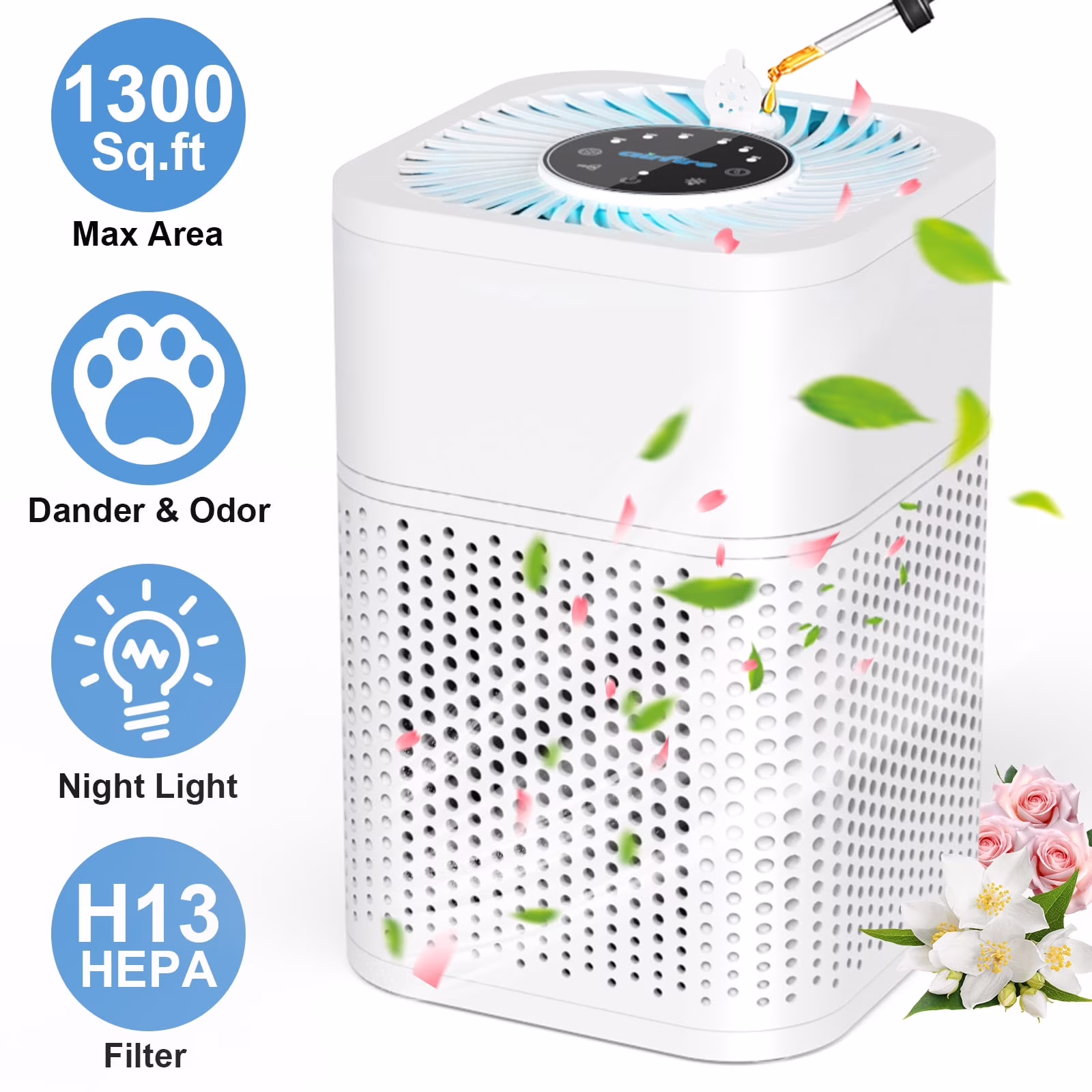 AIRFIRE HEPA Air Purifier for Room up to 1300 Sq.ft, Air Purifiers for Allergies and Asthma, Bedroom, Pet Dander&Odor, Dust, Pollen, Wildfire/Smoke, Model AP209, White