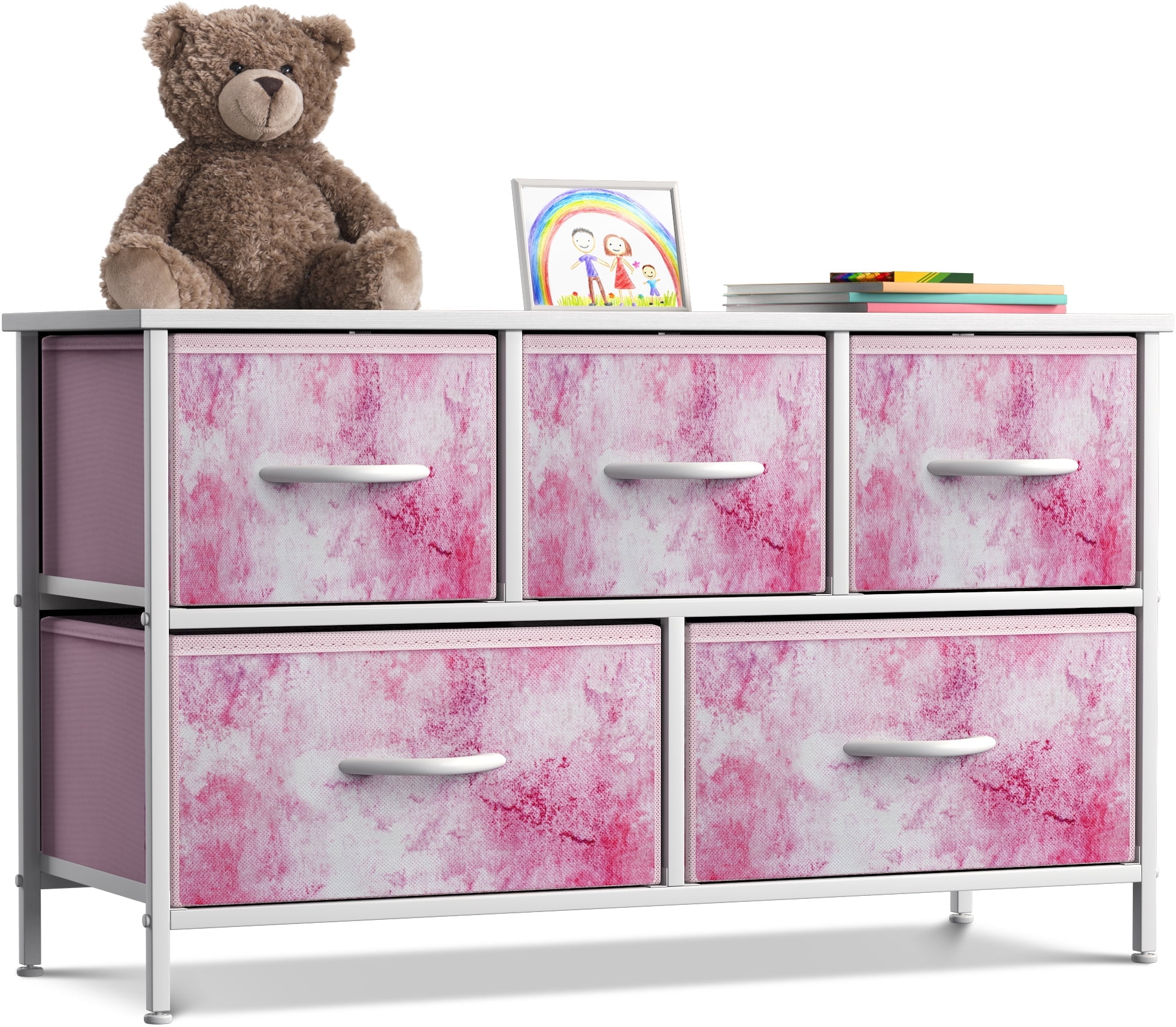 GGI International Dresser w/ 5 Drawers Furniture Storage Chest for Home, Bedroom Tie-Dye Pink